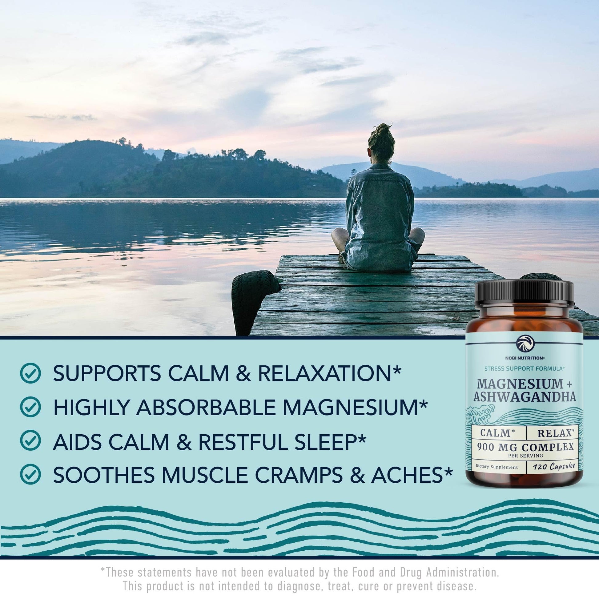 Magnesium Ashwagandha | Calming Magnesium Supplement for Adults | Relax, Rest, Calm Mood & Sleep Support | Mag Citrate & Oxide 400 mg + Ashwagandha 500 mg | Muscle Health & Stress Relief | 120 Ct Nobi Nutrition Au supplements