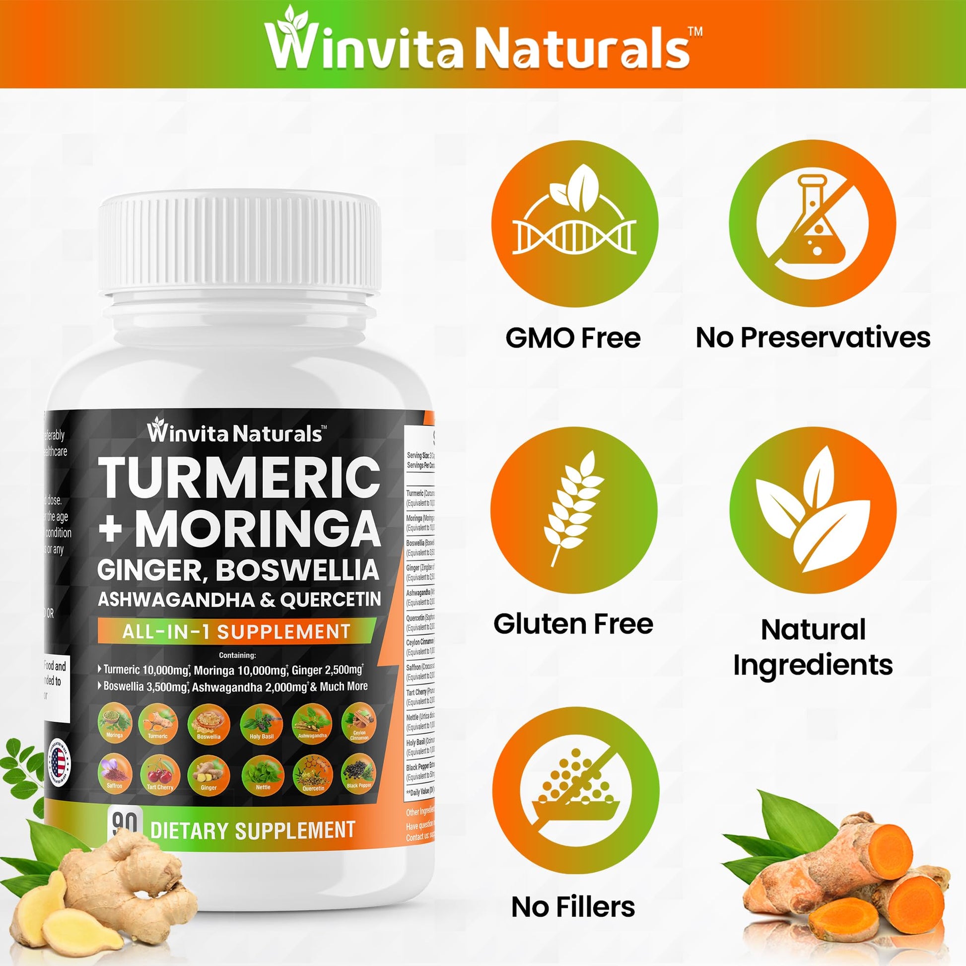 Turmeric Curcumin 10000mg Moringa 10000mg Boswellia 3500mg Ginger 2500mg Winvita Naturals Au supplements