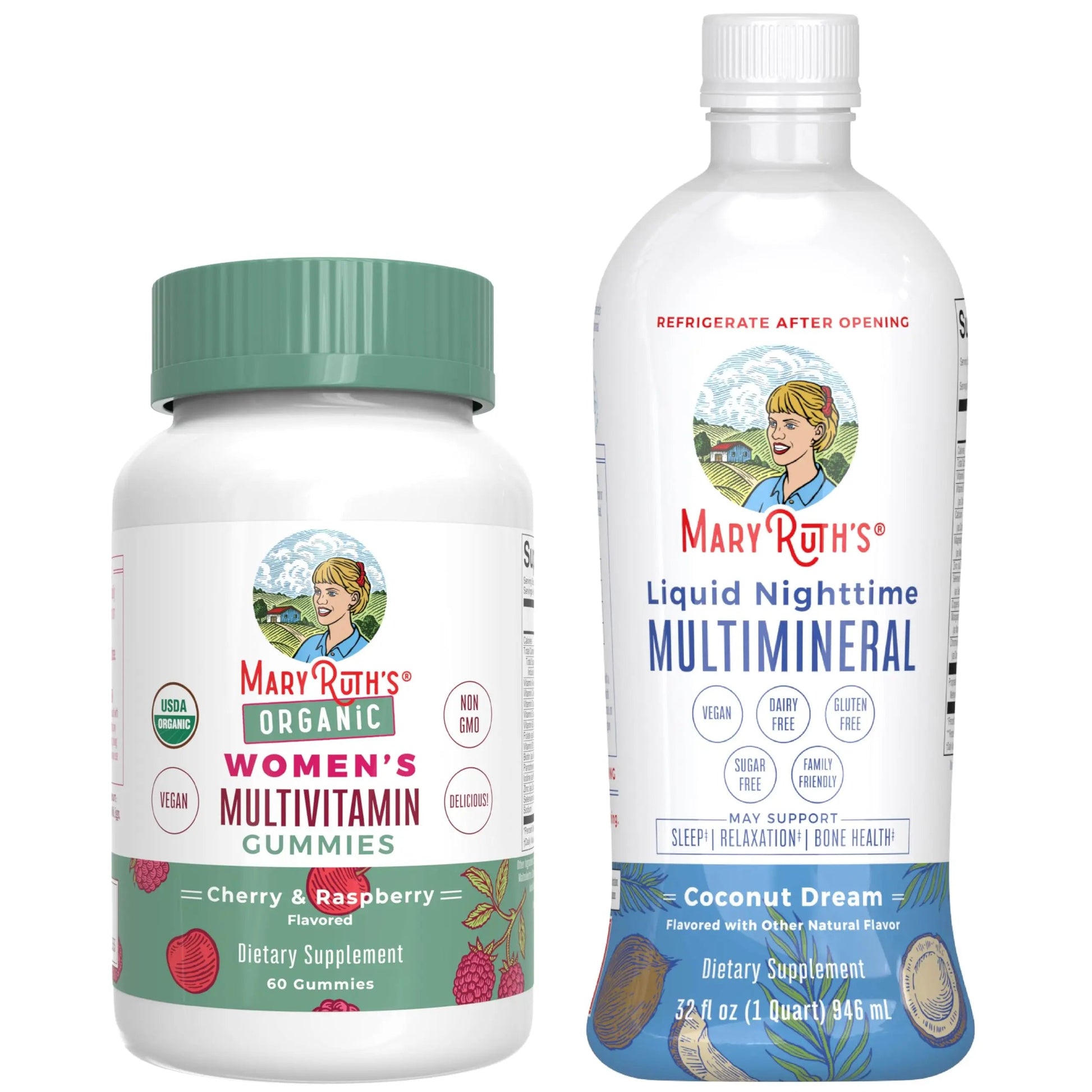 MaryRuth's Multivitamin Gummies for Women (Cherry & Raspberry) & Liquid Nighttime Multimineral Coconut (32oz) | Clean Label Project Verified MARYRUTH'S Au supplements