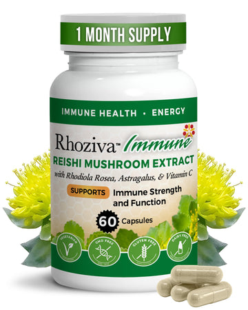 Immune Support, Energy Booster with Vitamin C, D3 and Zinc Supplement, Rhodiola Rosea, Reishi Mushroom Extract, Astragalus, Overall Wellness and Daily Habit - 60 Capsules Rhoziva Au supplements