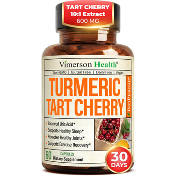 Turmeric Curcumin Supplement with 10:1 Tart Cherry Extract & Celery Seed Extract – Natural Uric Acid Balance, Joint Health & Sleep Aid – Turmeric Curcumin with Black Pepper – 60 Tart Cherry Capsules Vimerson Health Au supplements