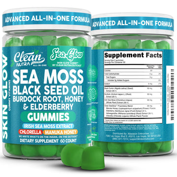 Clean Nutra Sea Moss Gummies Black Seed Oil Chlorella Ashwagandha Root Hair Growth Skin Glow Irish Sea Moss Elderberry Burdock Manuka Honey Trace Minerals Detox 60 Gummy Vitamins Sea Glow Supplement Clean Nutraceuticals Au supplements