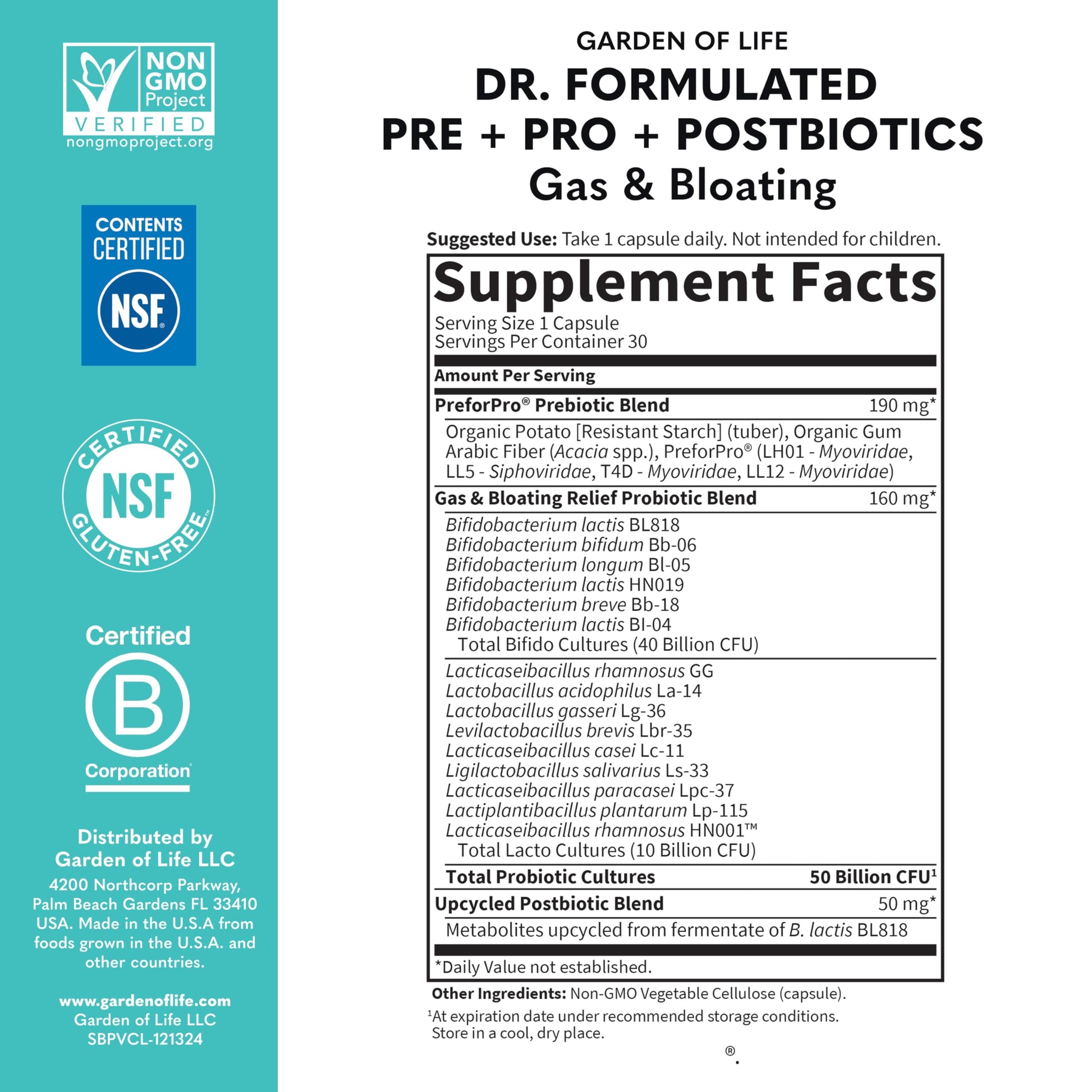 Garden of Life Dr. Formulated Pre, Post & Probiotics Gas & Bloating Once Daily 3-in-1 Complete Prebiotics, Postbiotics & Probiotics – 50 Billion CFU, Non-GMO, Gluten-Free, 30 Day Supply Garden of Life Au supplements