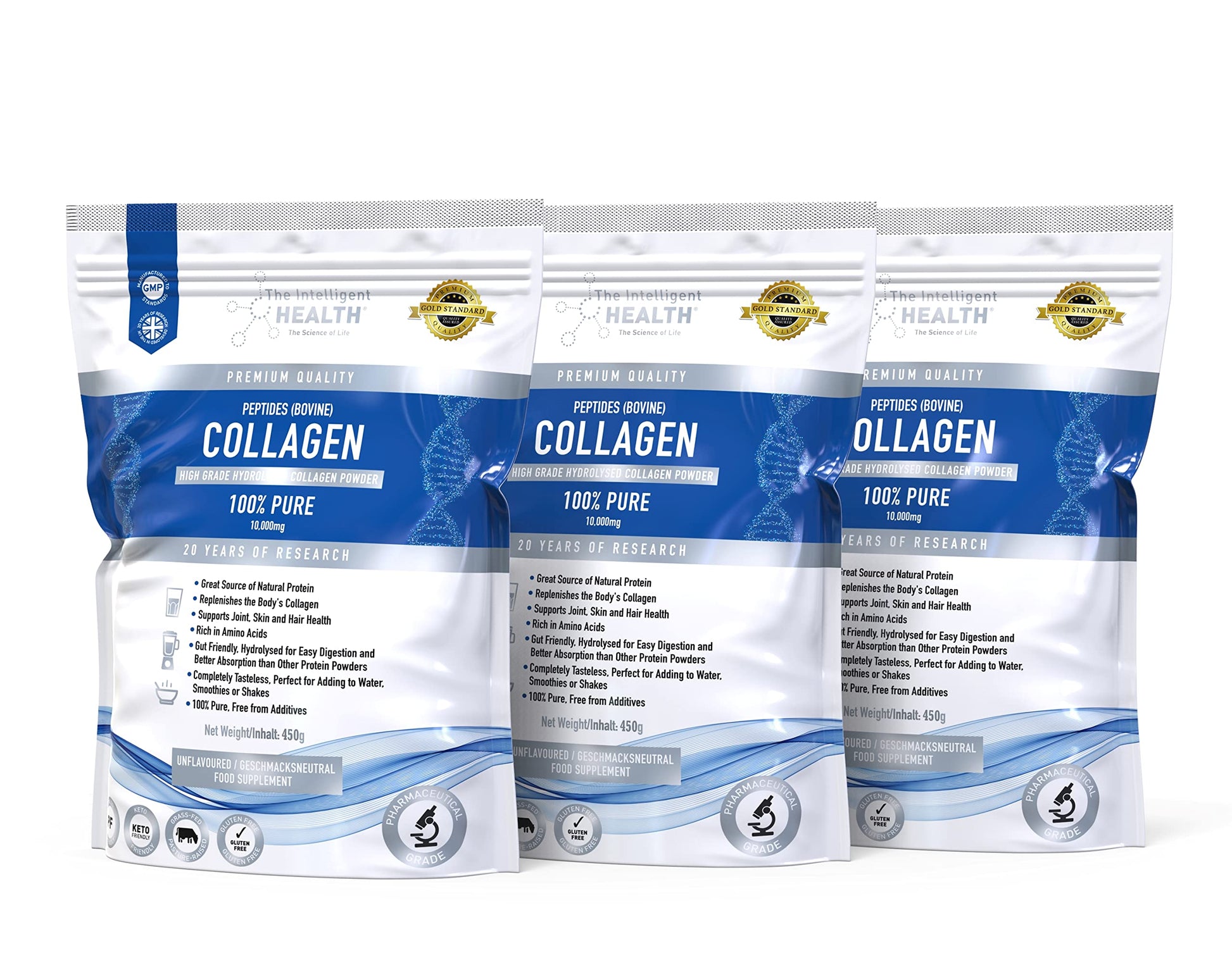 Hydrolysed Collagen Powder (Bovine) - High Protein Grass Fed Unflavoured Peptides The Intelligent Health Au supplements