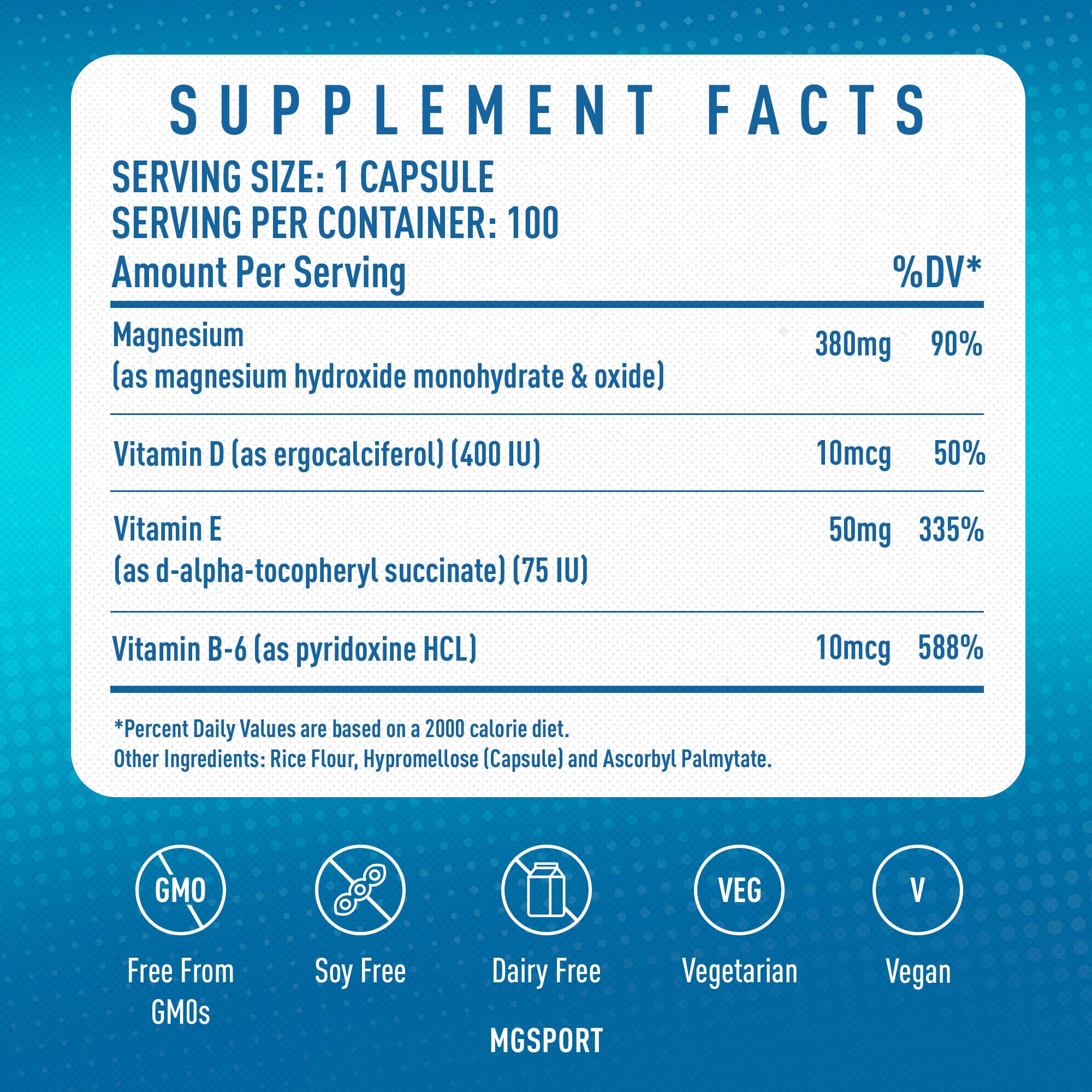 MGSPORT Magnesium Supplement 380mg - High Absorption Magnesium Complex Formula with Vitamins B6, D, E - Supports Muscle Function and Sleep Quality - 100 Servings MgSport Au supplements