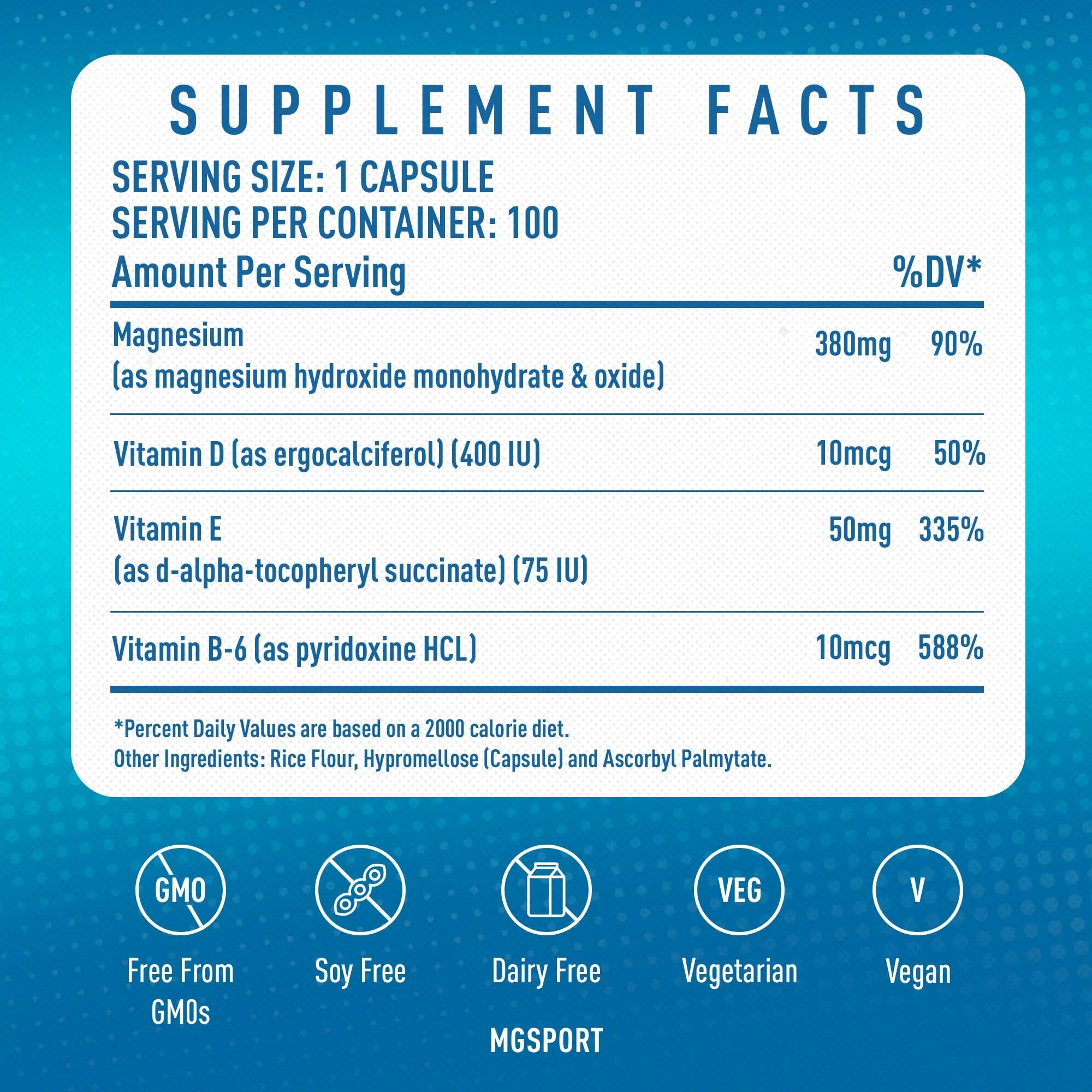 MGSPORT Magnesium Supplement 380mg - High Absorption Magnesium Complex Formula with Vitamins B6, D, E - Supports Muscle Function and Sleep Quality - 100 Servings MgSport Au supplements