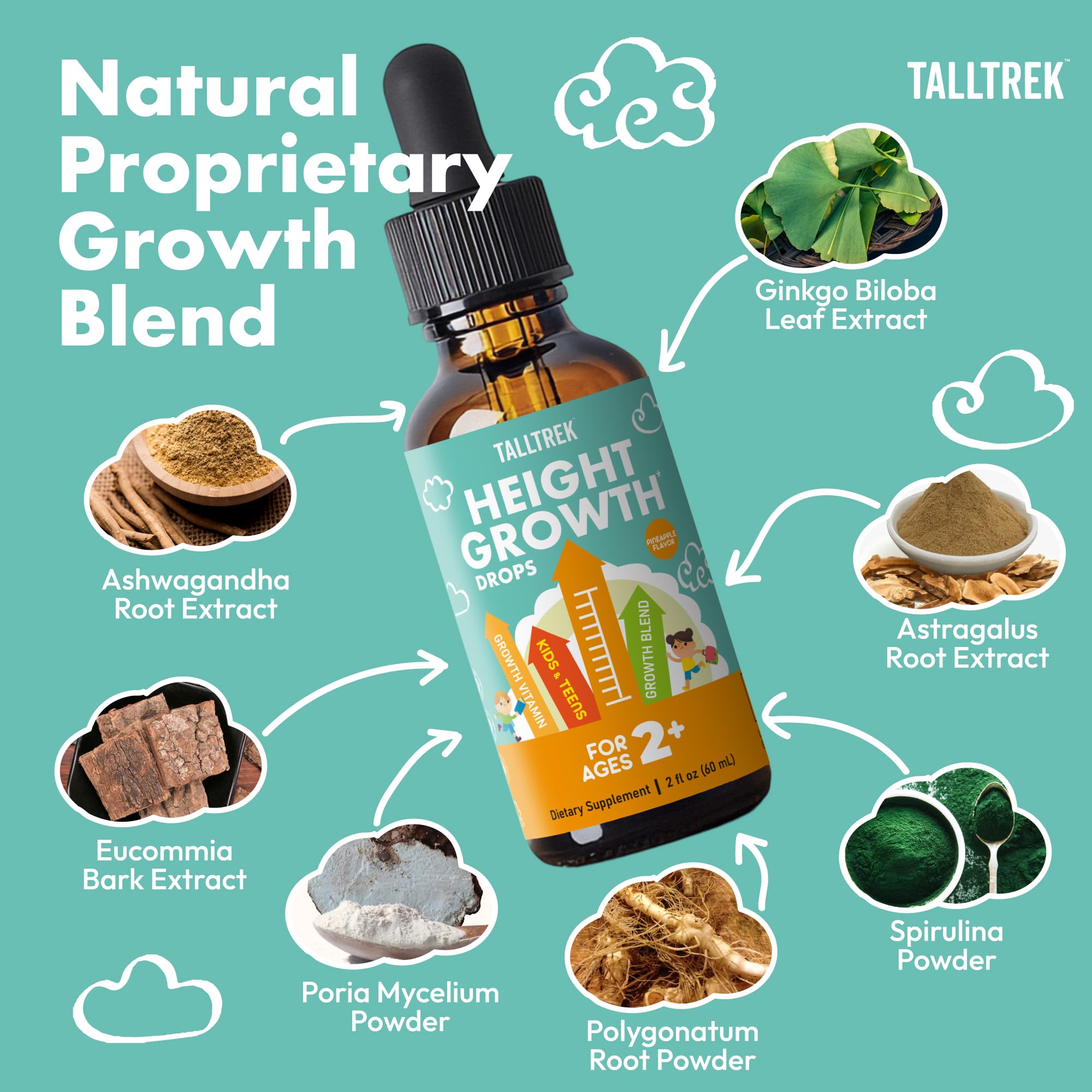 TallTrek Height Growth Supplement Drops for Kids - Teens Bone Growth Height Increase and Maximizer Immune Health Drops with Vitamins D3 K2 Zinc & Calcium - Gluten Free Vegan Pineapple Flavor TallTrek Au supplements