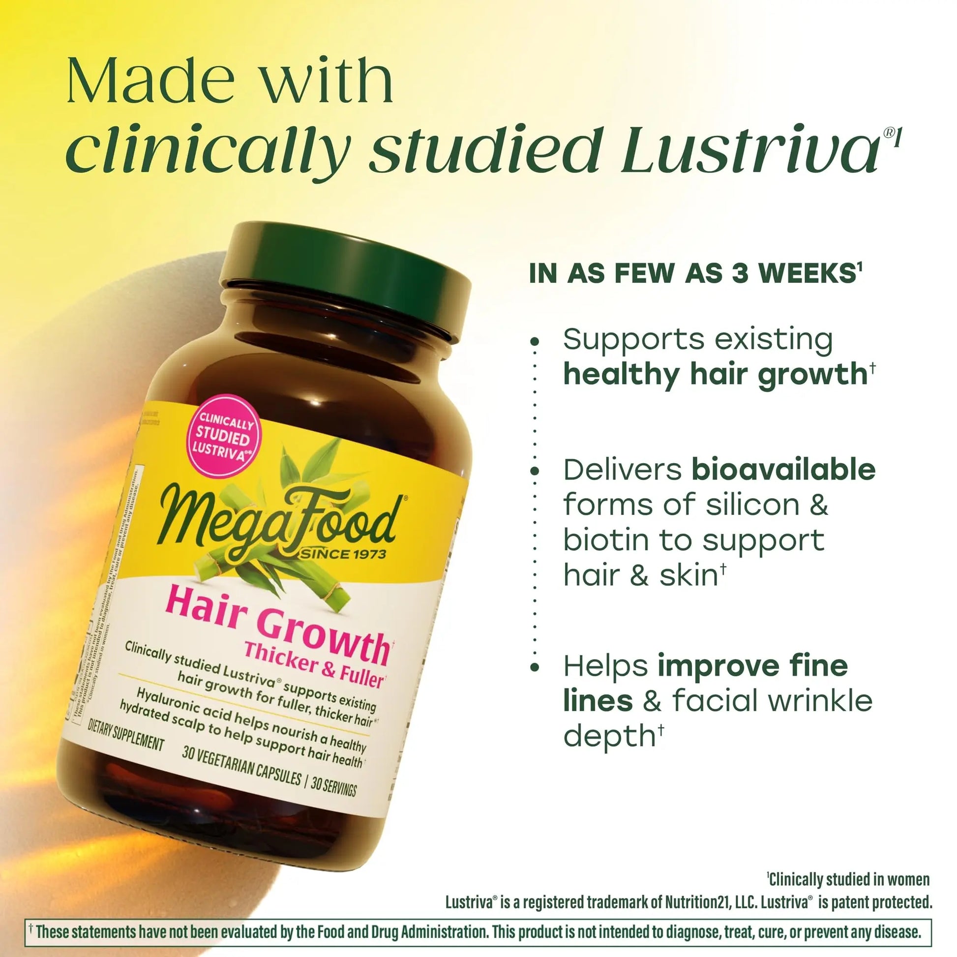 MegaFood Hair Growth – Clinically Studied Lustriva & Hyaluronic Acid - Biotin 10000mcg, Thicker & Fuller Existing Hair Growth Vitamins - 30 Vegetarian Capsules, 30 Servings MegaFood Au supplements