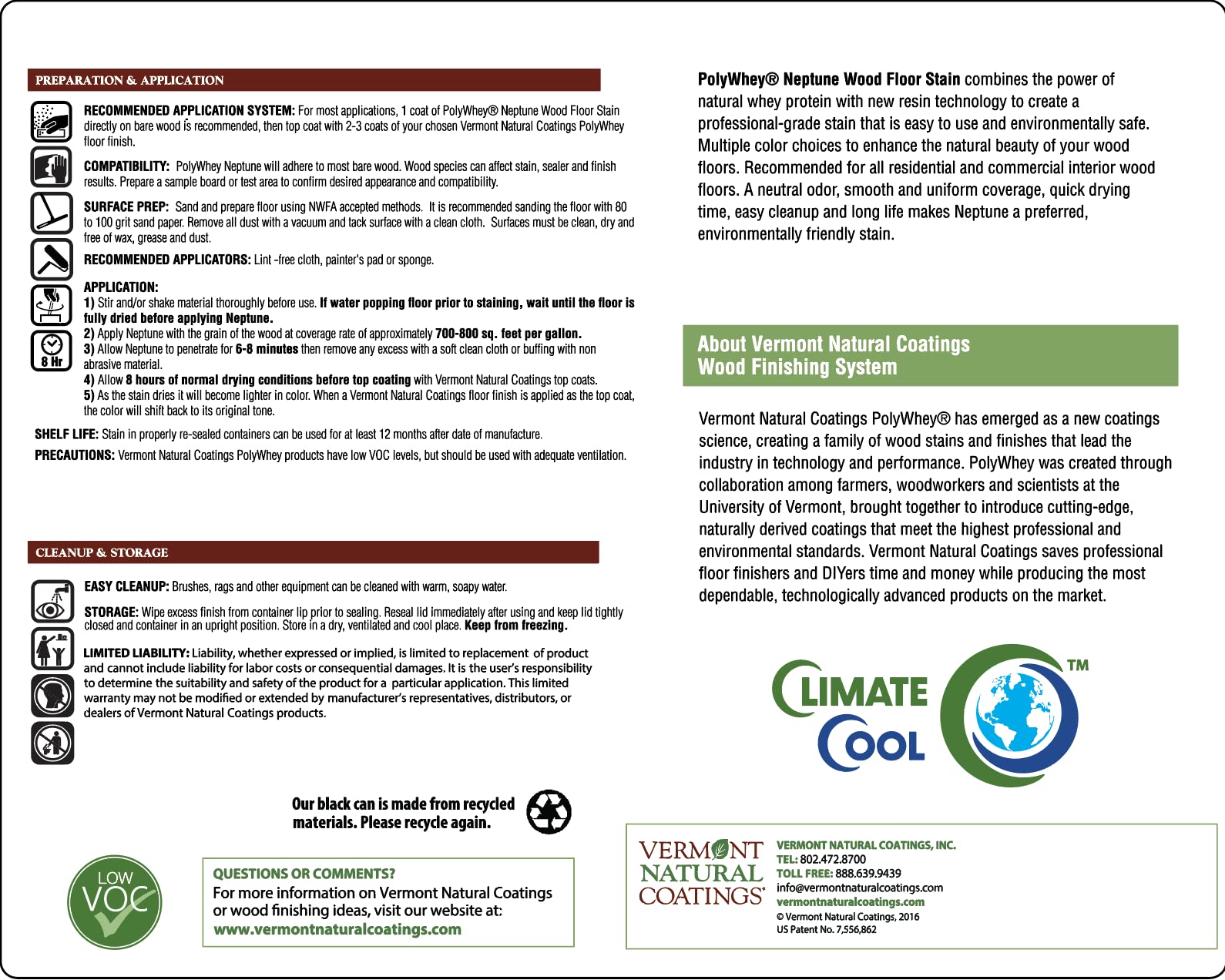 Vermont Natural Coatings PolyWhey Neptune Wood Floor Stain - Nordic White - Quart Vermont Natural Coatings Au supplements