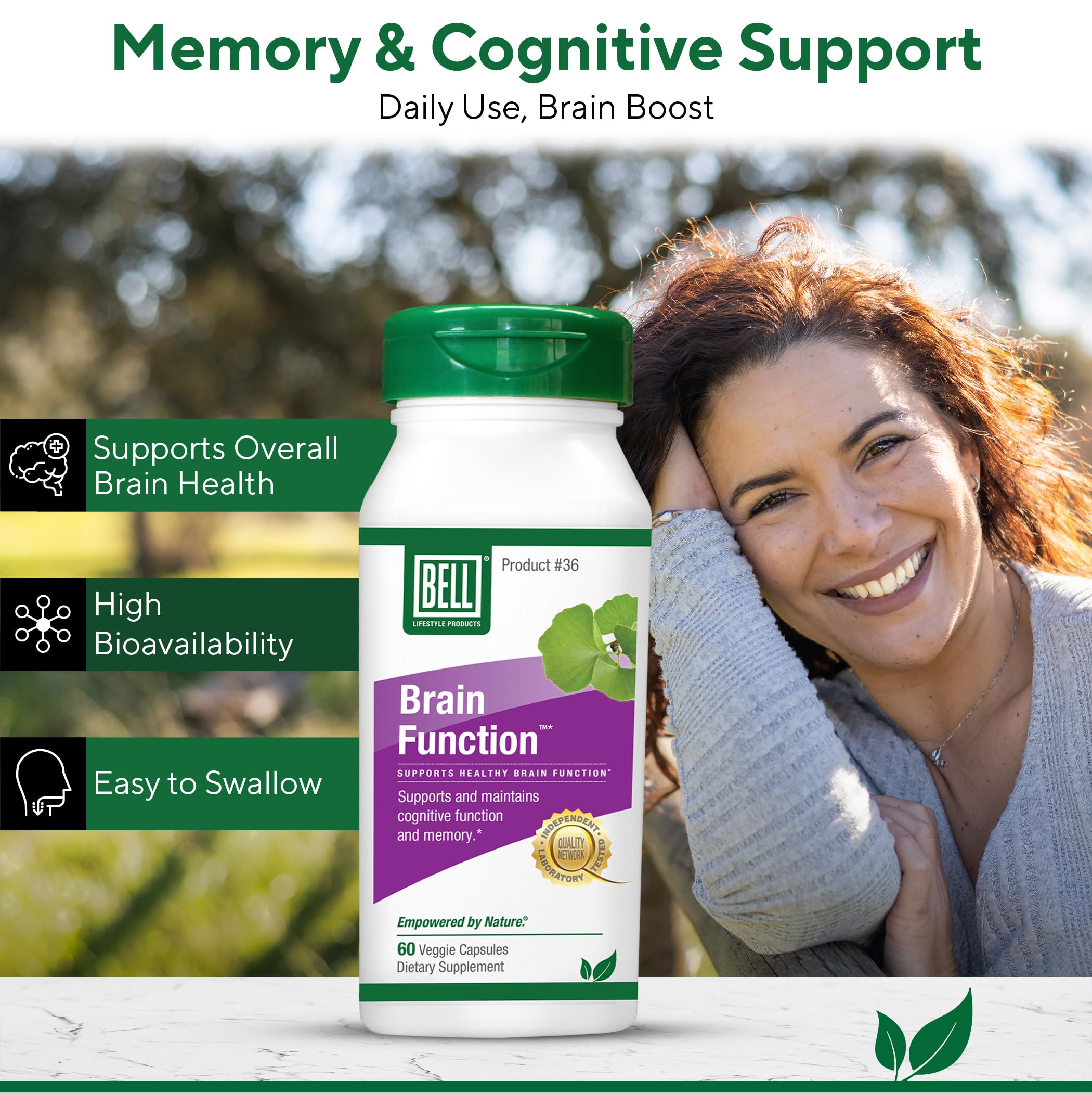 Bell Brain Function Lifestyle, Supports Cognitive Health with Ginkgo, Vitamin B12, Folate - 60 Vegetarian Capsules Bell Au supplements