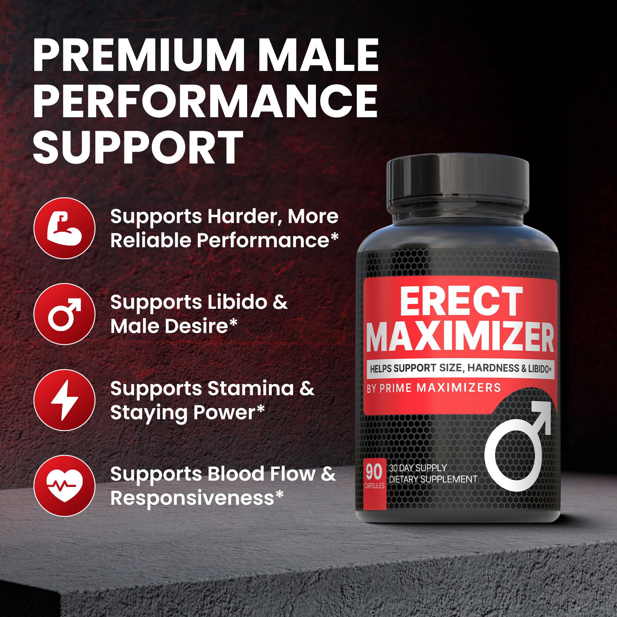 Premium Male Enhancement | Rapid Acting Blood Flow Support | Bigger, Rock Hard, Longer | 9 in 1 Intimacy Complex to Restore Confidence, California Manufactured, 3rd Party Tested – 90 Caps PRIME MAXIMIZERS Au supplements
