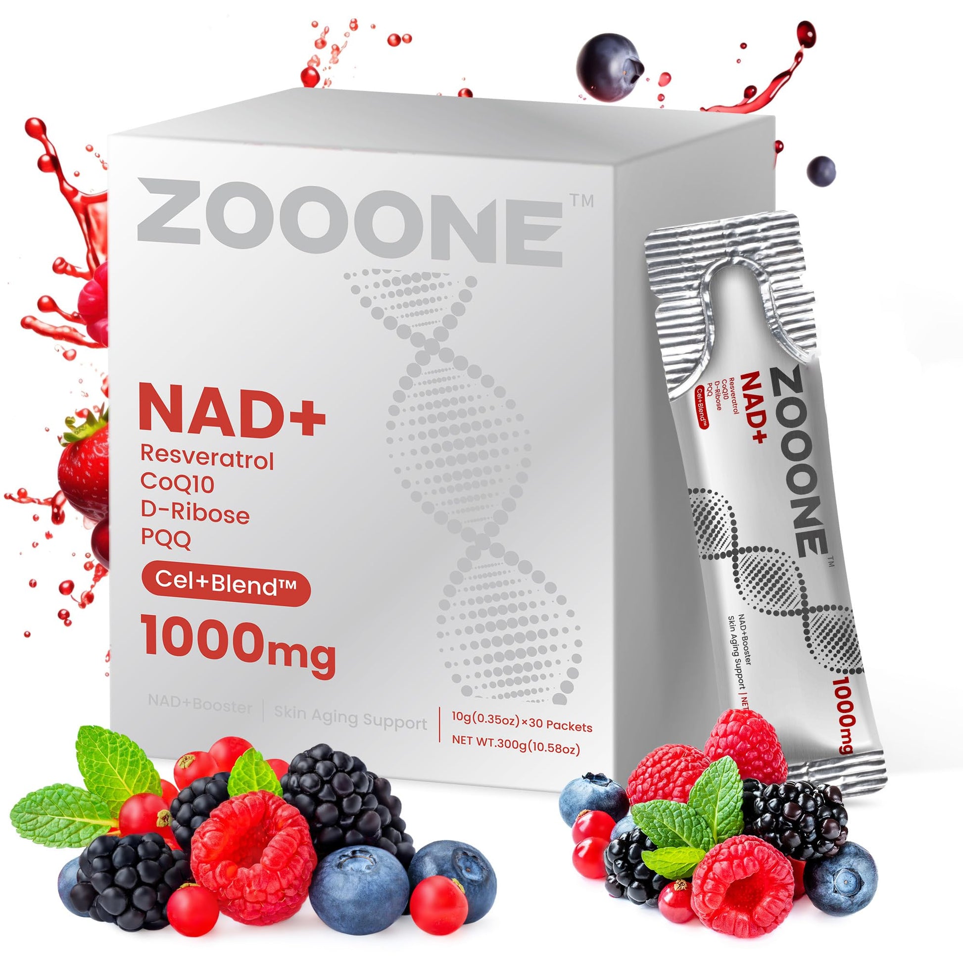 zooone NAD+ 1000mg Liquid Packets Supplement - Premium Nicotinamide Riboside & Resveratrol for Cellular Energy,Advanced NAD Booster for Men & Women (30 Pocket) zooone Au supplements