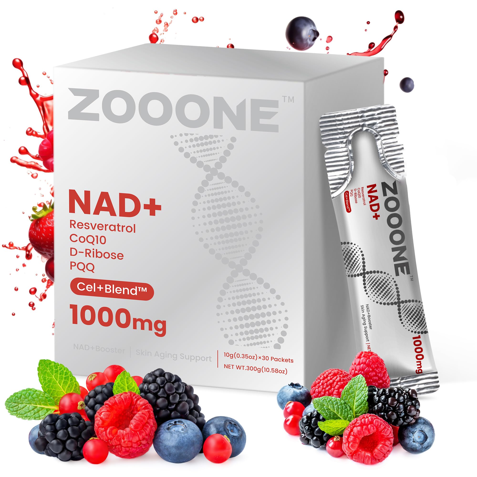 zooone NAD+ 1000mg Liquid Packets Supplement - Premium Nicotinamide Riboside & Resveratrol for Cellular Energy,Advanced NAD Booster for Men & Women (30 Pocket) zooone Au supplements