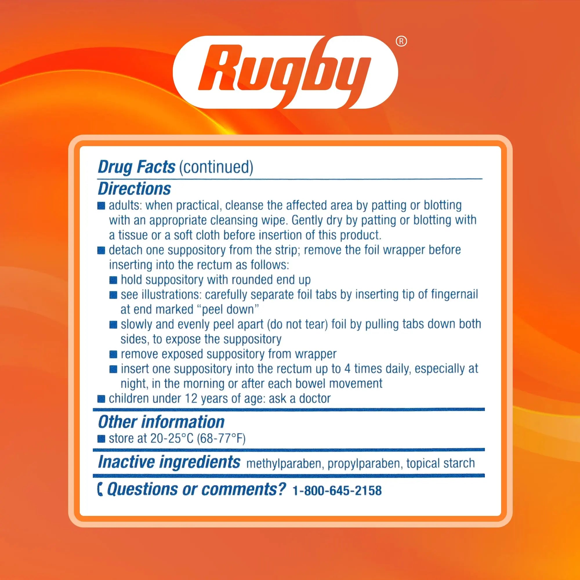 Rugby Hemorrhoidal Suppositories - Soothing and Shrinking Action for Internal Hemorrhoids with Cocoa Butter and Phenylephrine HCl, Easy Open Design - 12 Count RUGBY LABORATORIES Au supplements