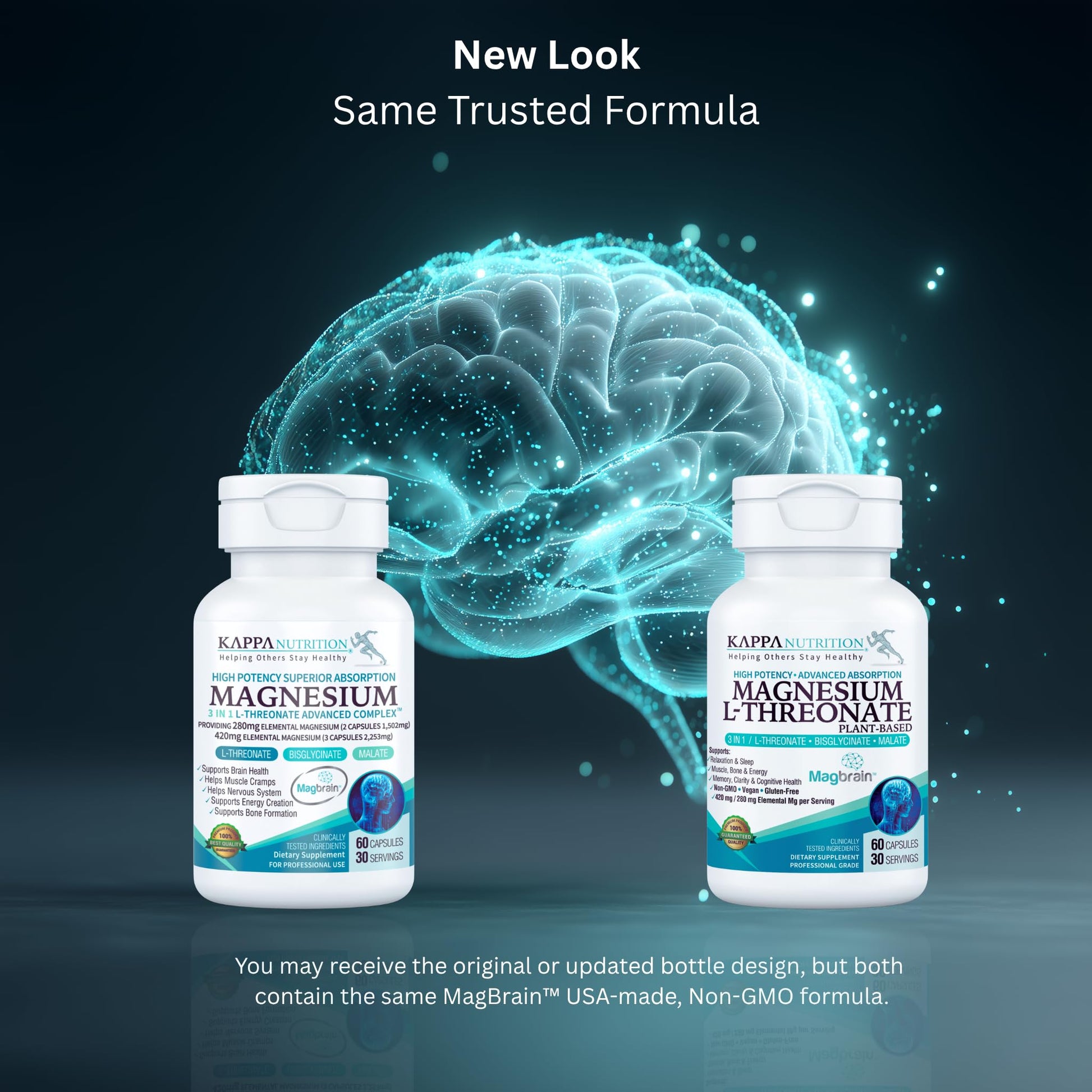Kappa Nutrition Powered by Magbrain™ Magnesium L-Threonate Plant-Based, 60 Vegan Capsules, 420mg Elemental Magnesium (3 Capsules) from 2,253mg, Brain, Sleep & Muscle Support. KAPPA NUTRITION Au supplements