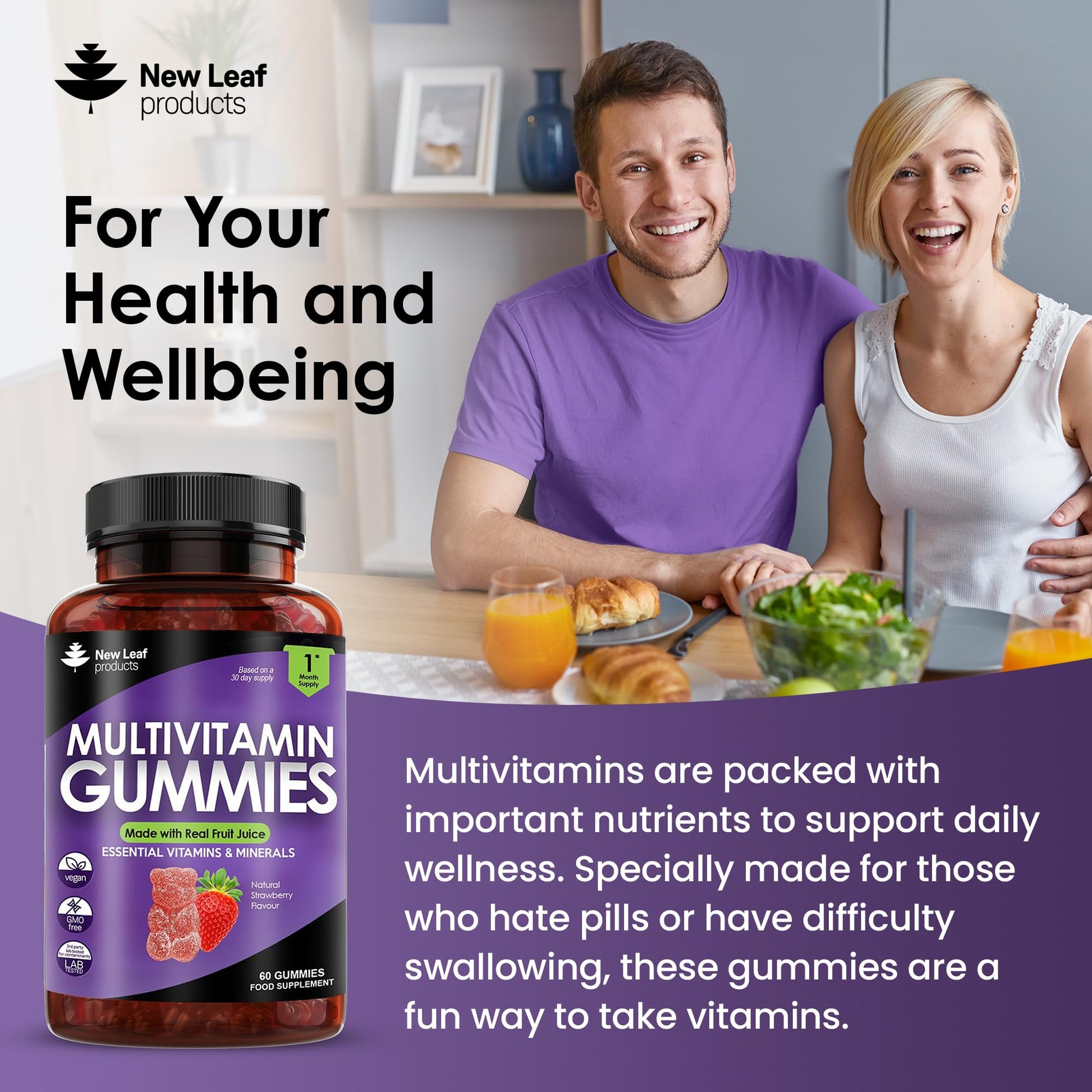 Multivitamin Gummies High Strength for Men Women - Vegetarian +14 Essential Vitamins NEW LEAF PRODUCTS Au supplements