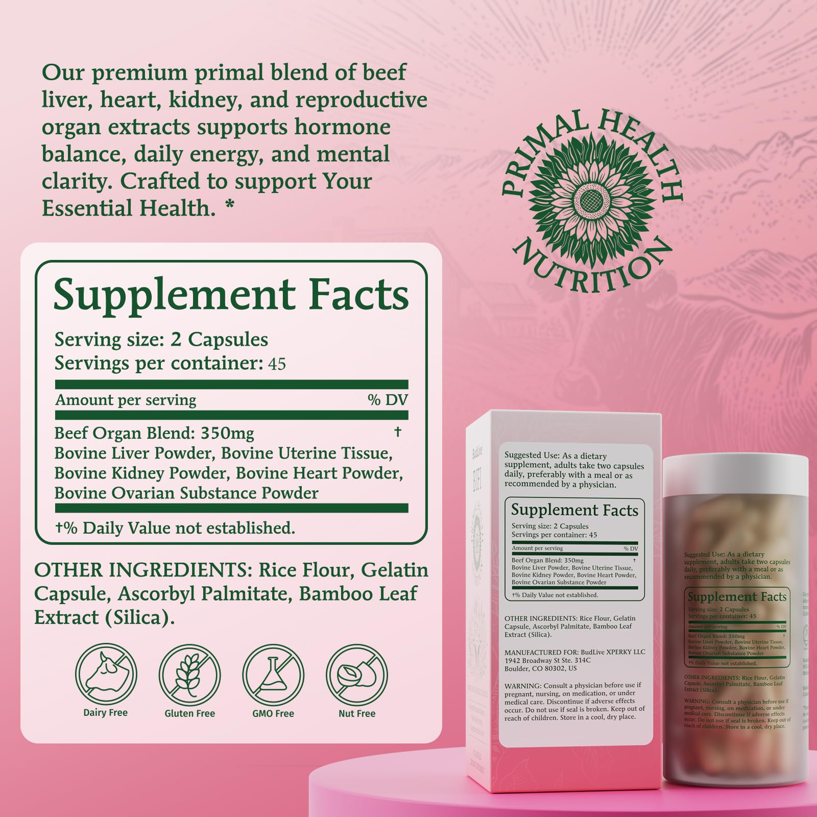 BudLive Beef Organ Supplement for Women – 100% Grass-Fed & Pasture Raised [Ovary, Liver, Spleen, Kidney & Heart] Primal Nutrition for Hormone Support, Energy & Wellness, 90 Capsules BudLive Au supplements