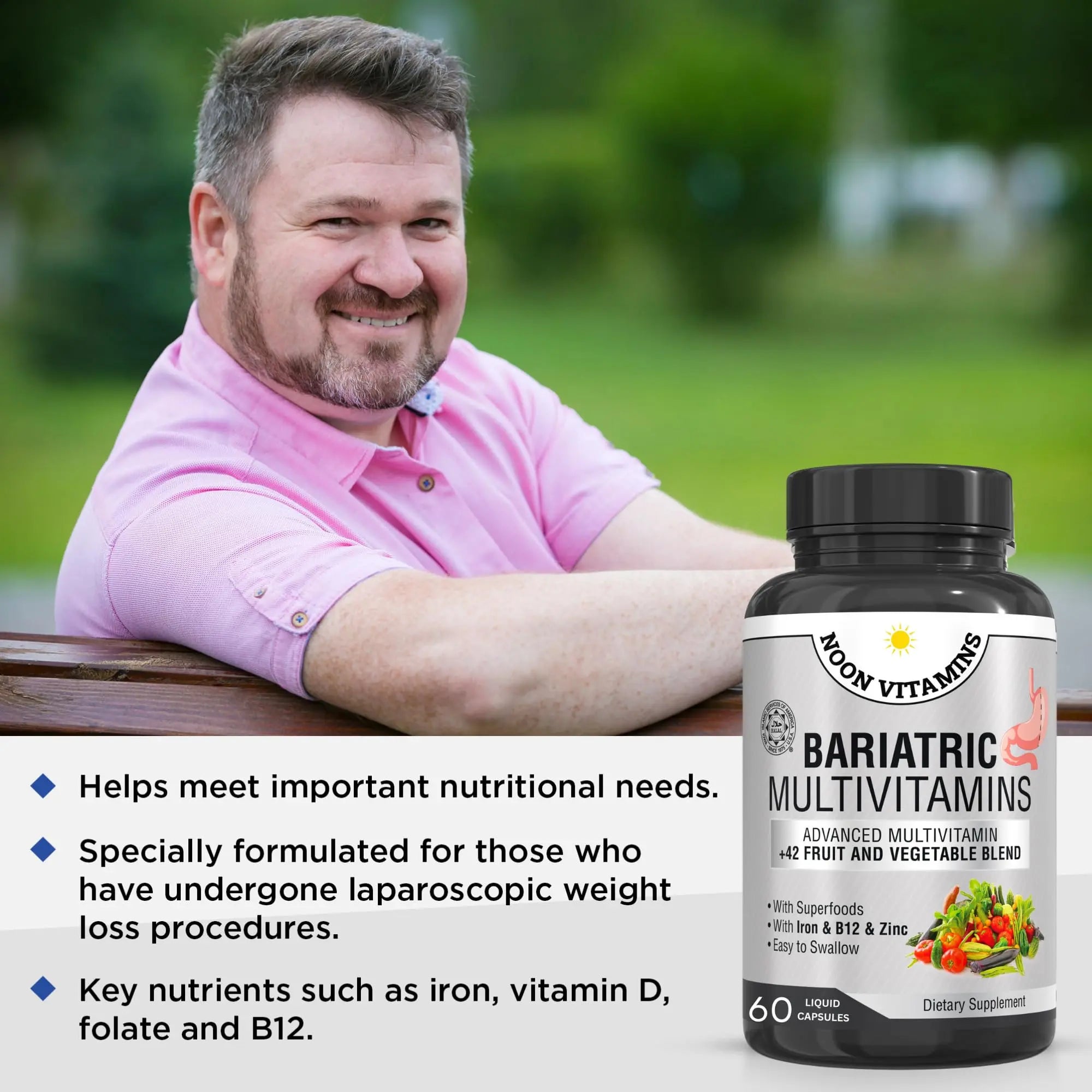 Bariatric Multivitamin with Iron for Women & Men - All-in-One 42 Superfood Blend for Energy & Immune Support - Post-Surgery Recovery NOON VITAMINS Au supplements