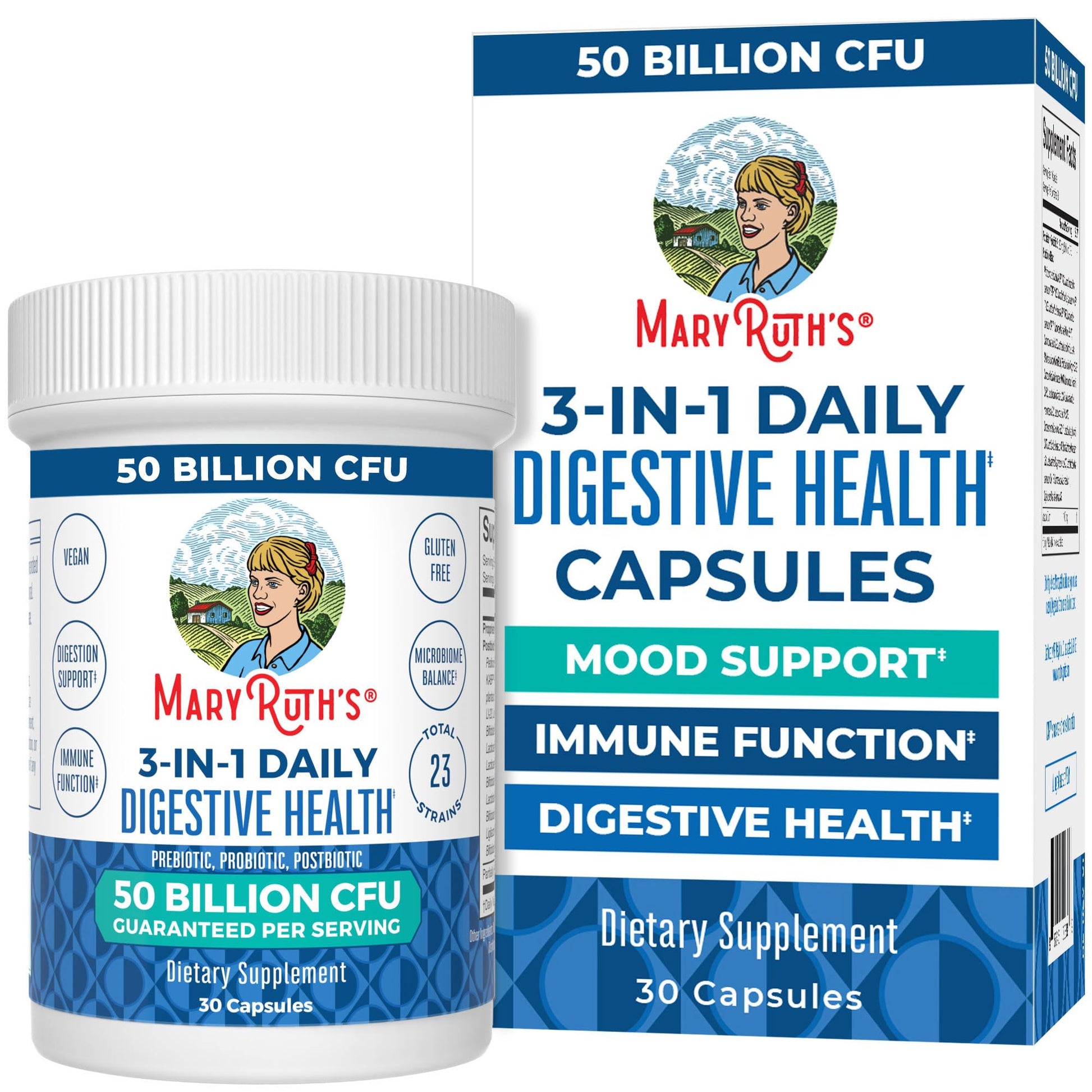 MaryRuth's 3-in-1 Probiotics for Digestive Health | Prebiotic & Postbiotic | Gut Health Supplement for Women & Men | 23 Unique Strains | Immune Support | 50 Billion CFU | 30 Servings MARYRUTH'S Au supplements