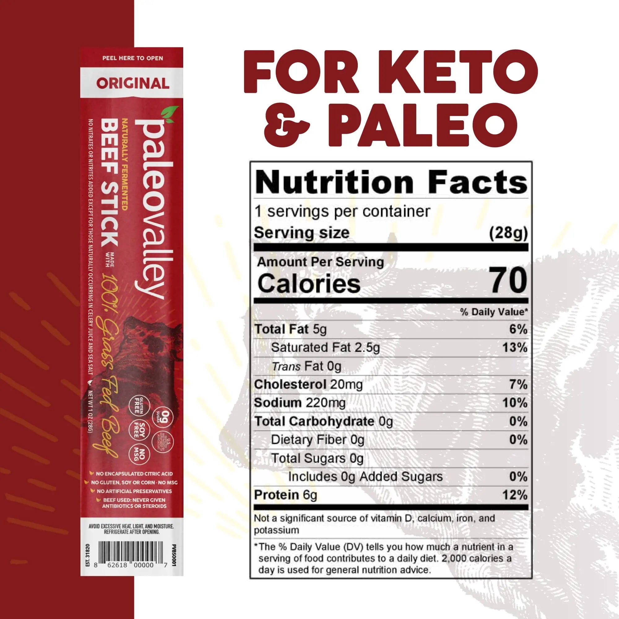 Paleovalley 100% Grass Fed Original Beef Sticks - Delicious Gluten Free Beef Snack - High Protein Keto Friendly Paleovalley Au supplements