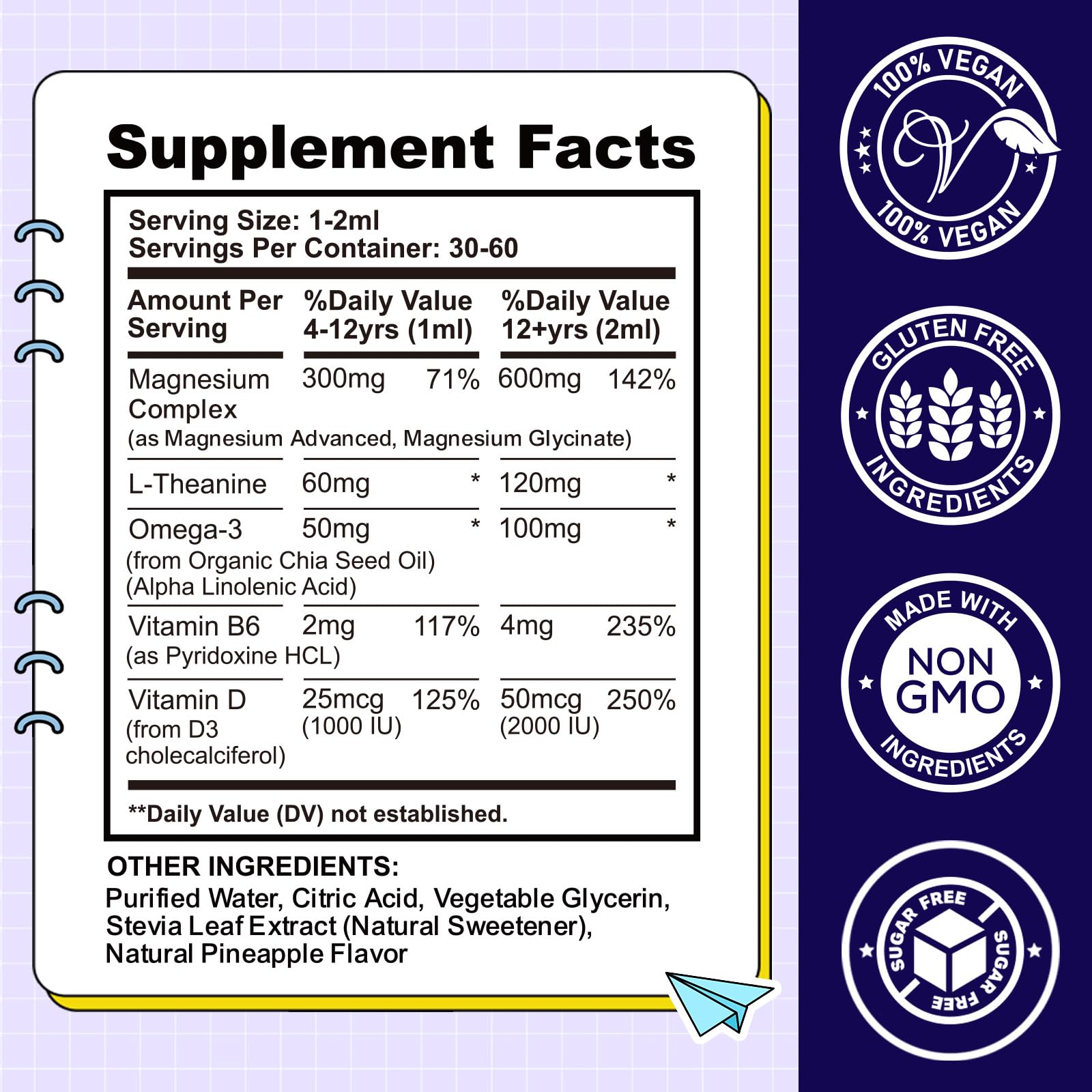 Kids Magnesium Liquid Drops-Magnesium Glycinate Liquid for Kids Supplement-w/L-theanine, Omega-3, Vitamin B6, D3 - for Sleep, Relaxation, Brain, Bones - 4 Fl Oz Children's Calm CFILIHTC Au supplements