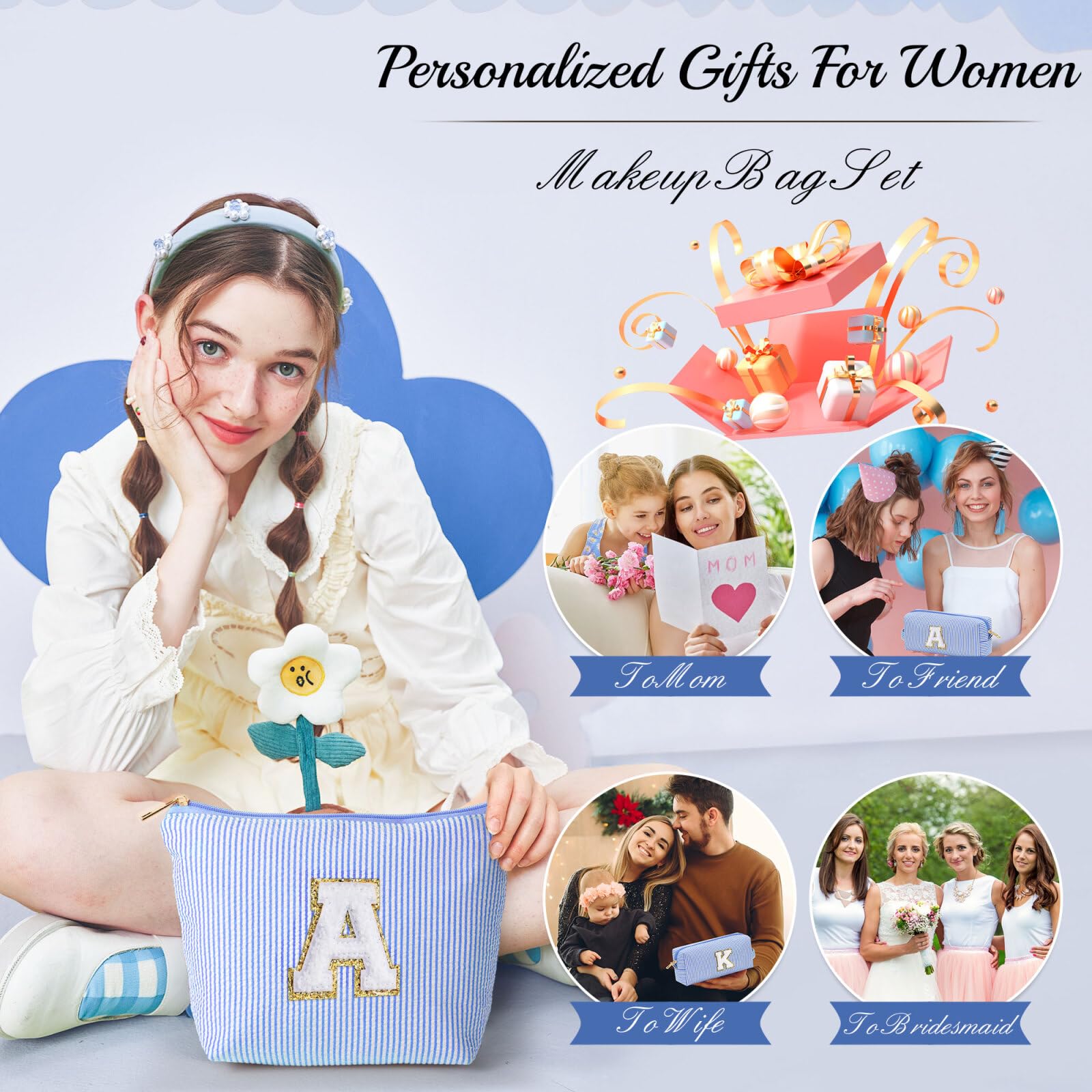 YOOLIFE Birthday Gifts for Teen Girls Kids Initial Makeup Bag | Teen Girl Gift Trendy Stuff | Travel Makeup Bag Toiletry Bags | Gifts for 3 4 5 6 7 8 9 10 11 12 13 Year Old Girl Blue K YOOLIFE Au supplements