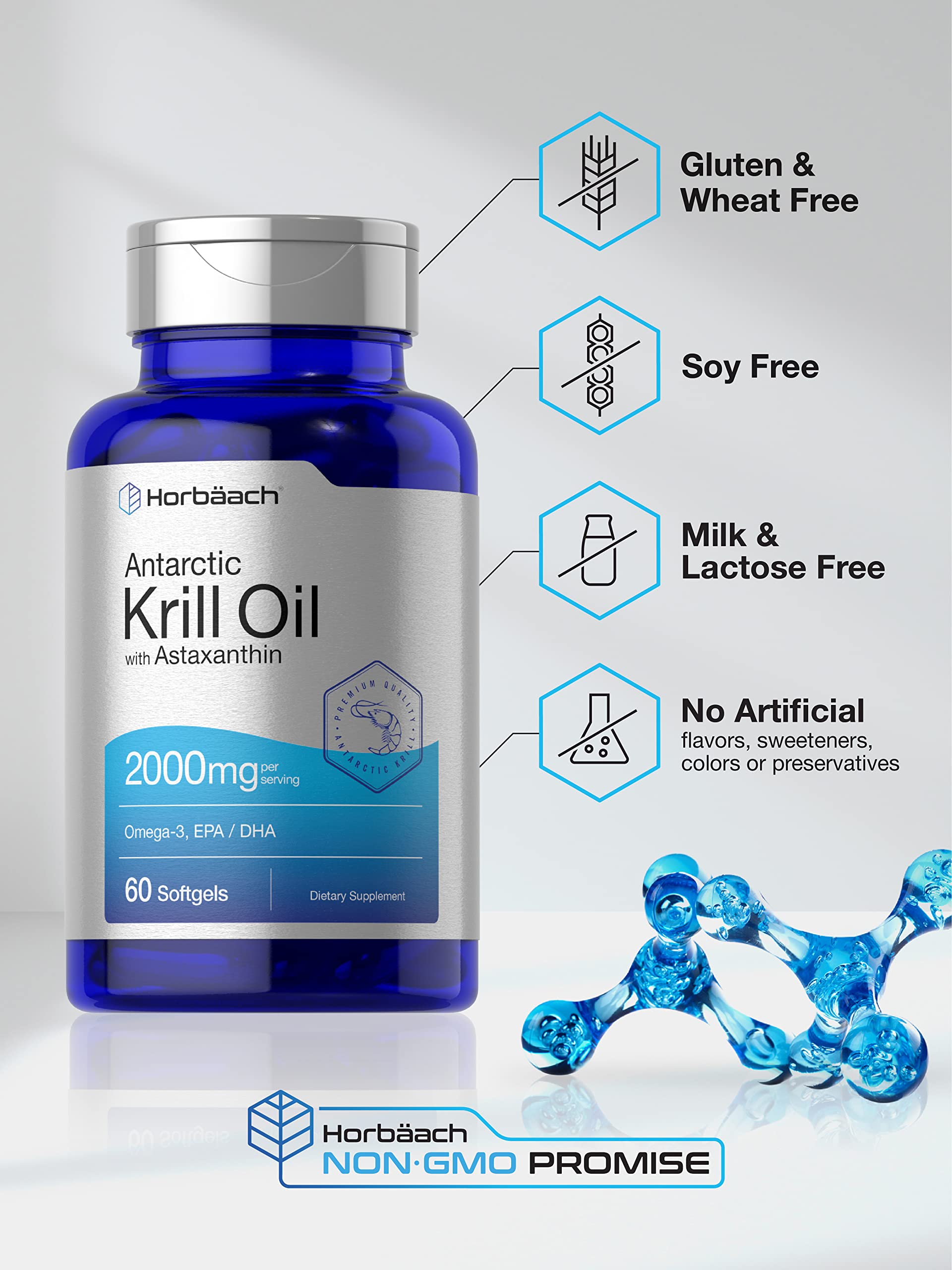 Horbäach Antarctic Krill Oil 2000mg | 60 Softgel Capsules | Omega-3, EPA, DHA Supplemen Horbäach Au supplements