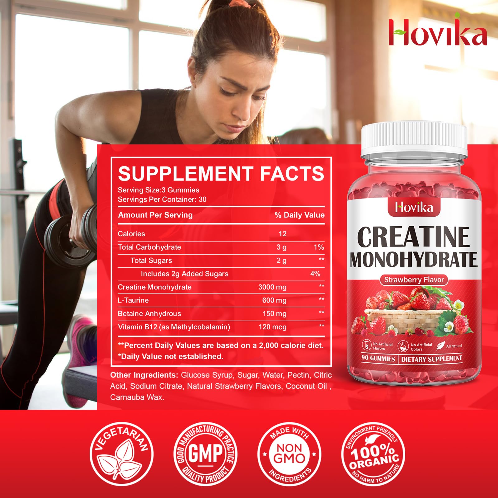 Hovika Creatine Monohydrate Gummies for Men & Women, Chewable 3g Creatine Monohy Hovika Au supplements
