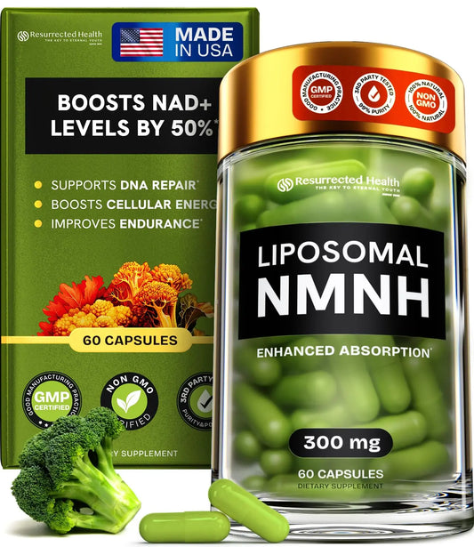 Resurrected Health Liposomal NMNH Supplement 300mg – Boosts NAD Anti-Aging, Energy & Focus – NMM Capsules Alternative to for Cellular Vitality – Third-Party Tested, 60 Vegan Capsules | 1 Pack Resurrected HealthAU supplements