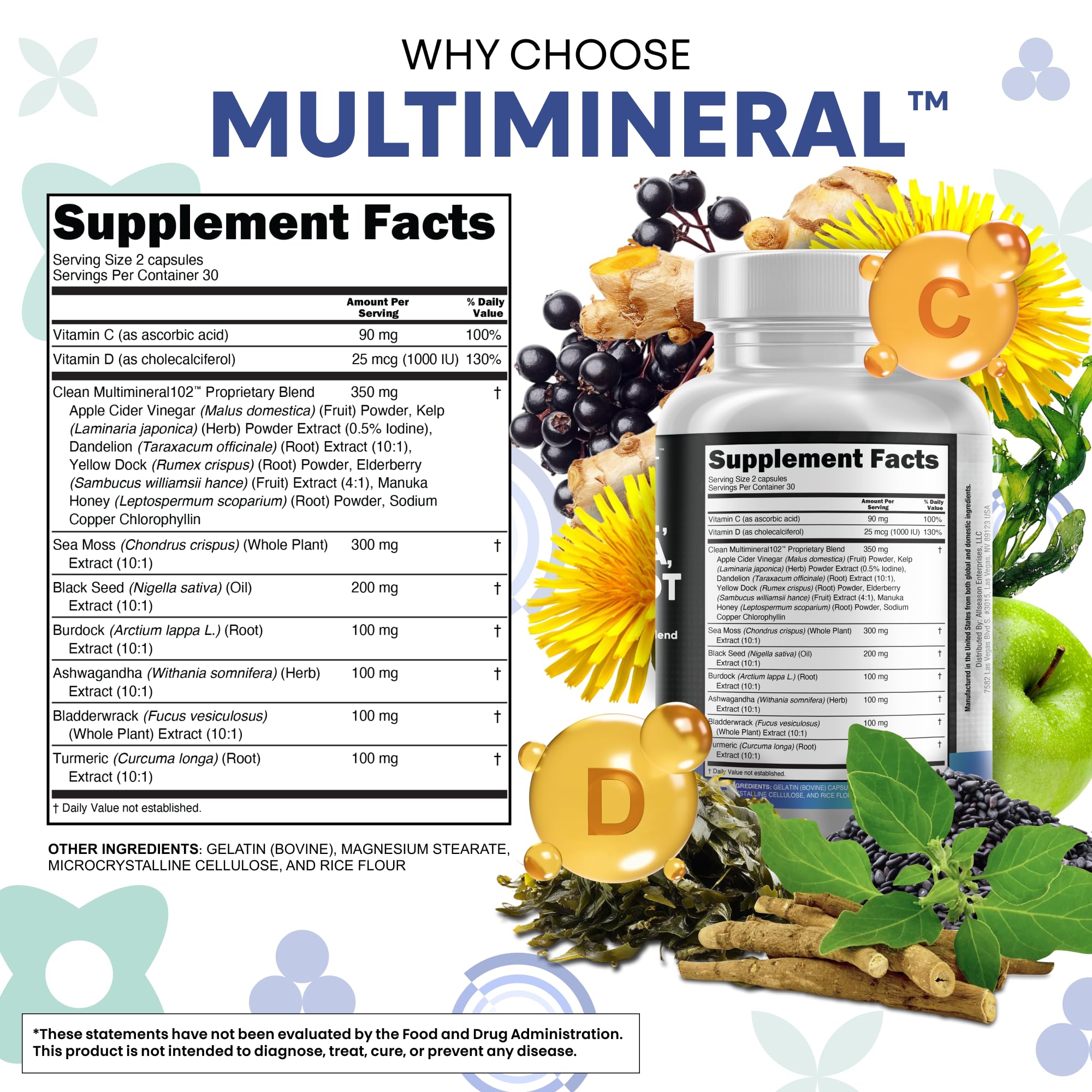 Clean Nutraceuticals Sea Moss Black Seed Oil Ashwagandha Turmeric Bladderwrack Burdock & Vitamin C Vitamin D3 with Elderberry Manuka Dandelion Yellow Dock Iodine Chlorophyll ACV Clean Nutraceuticals Au supplements