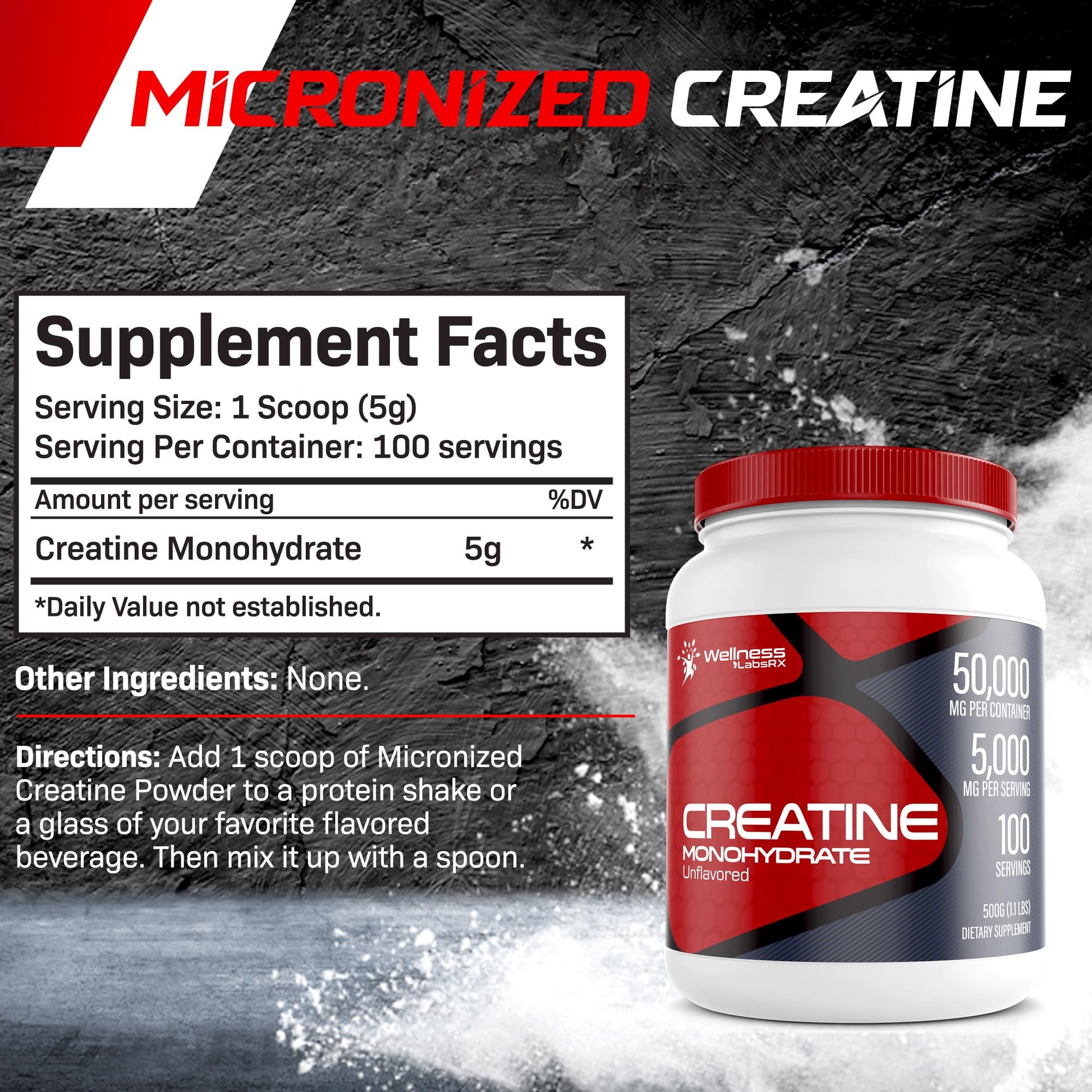 Creatine Monohydrate Powder - 5000mg Micronized for Muscle Growth, Enhanced WELLNESS LABSRX Au supplements