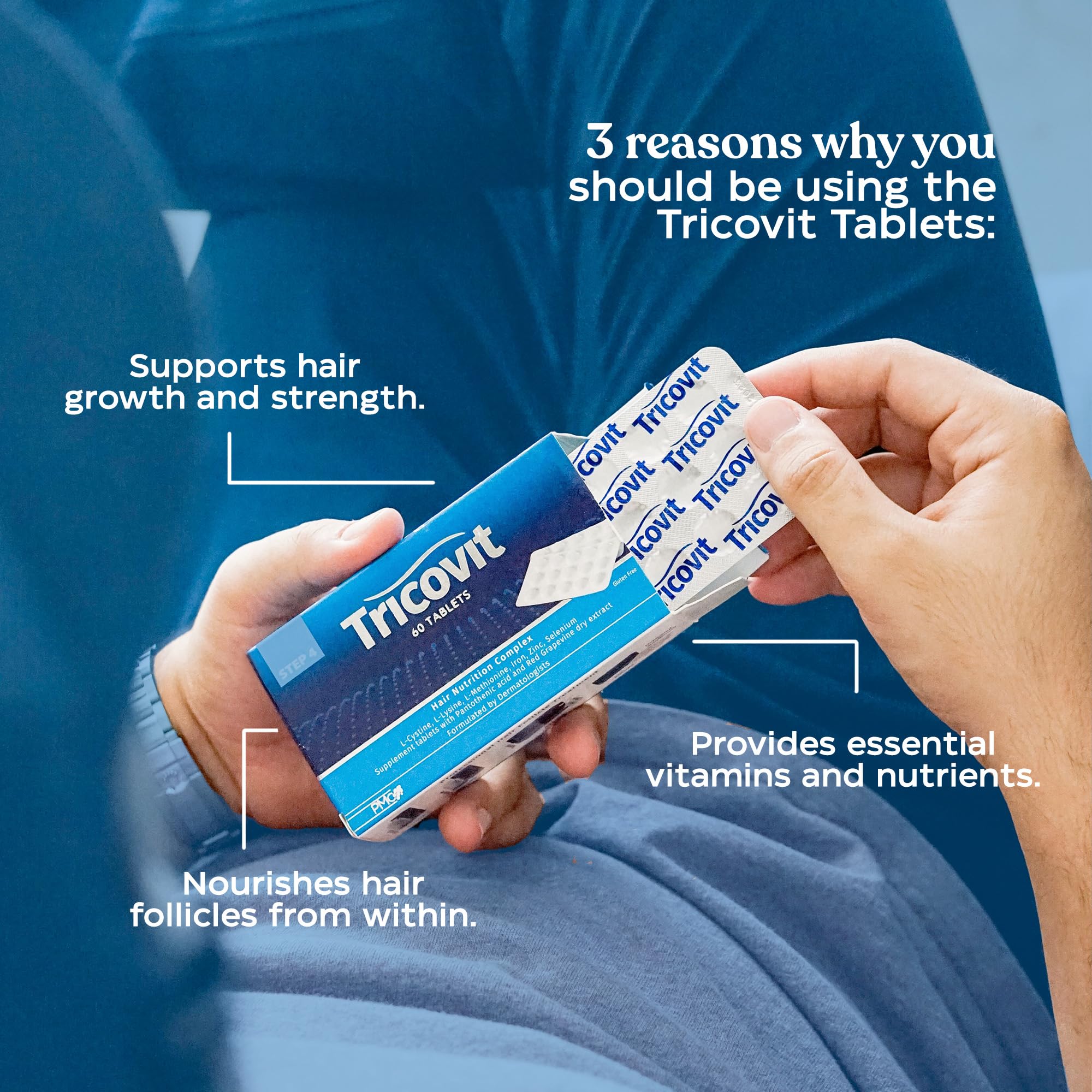 Tricovit Hair Growth Supplement - Nail & Hair Health Vitamins with Amino Acids, Minerals & Antioxidants - Dermatologist-Formulated & Gluten-Free Vitamins and Supplements for Women & Men (60 tablets) Tricovit Au supplements