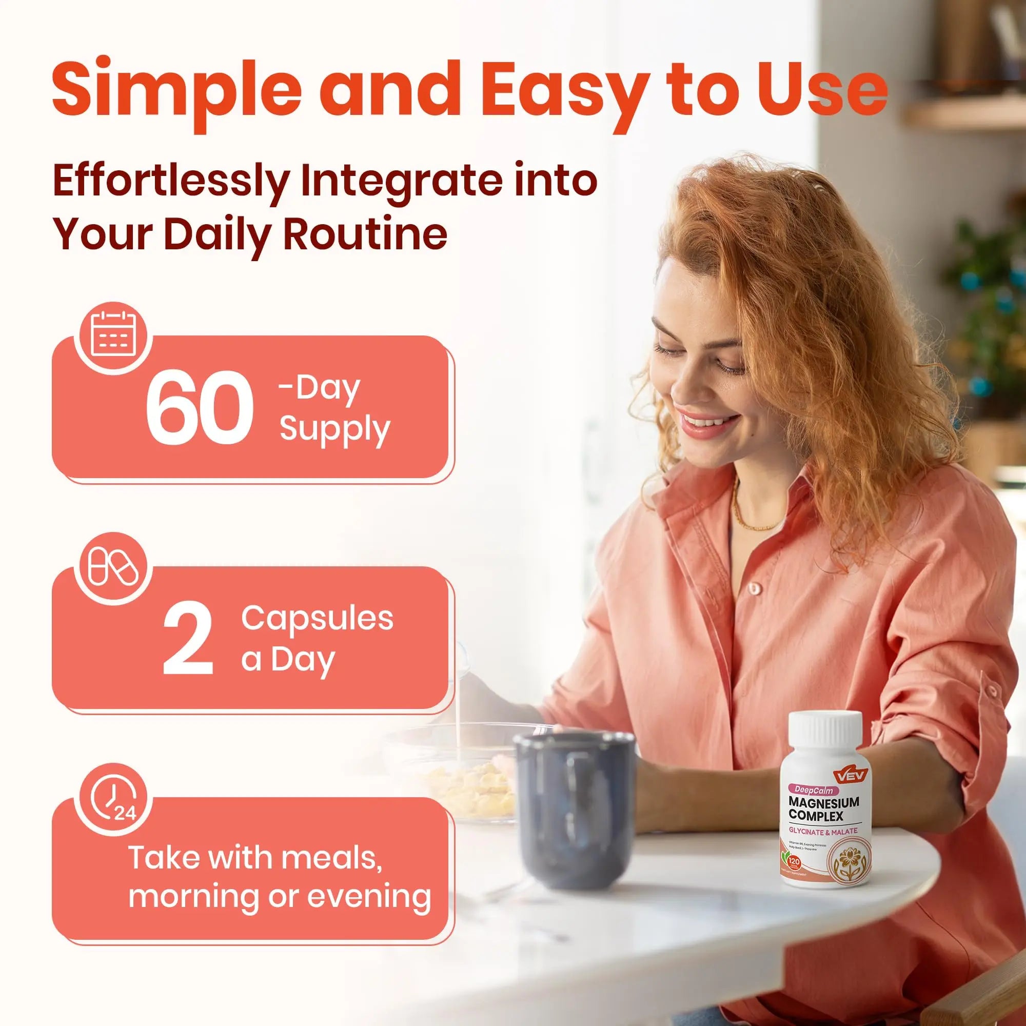 VEV Deep Calm Magnesium Complex for Women – Glycinate, Malate, B6, L-Theanine & Holy Basil – Support for Daily Magnesium & Stress Relief – 120 Vegan Capsules VEV Au supplements