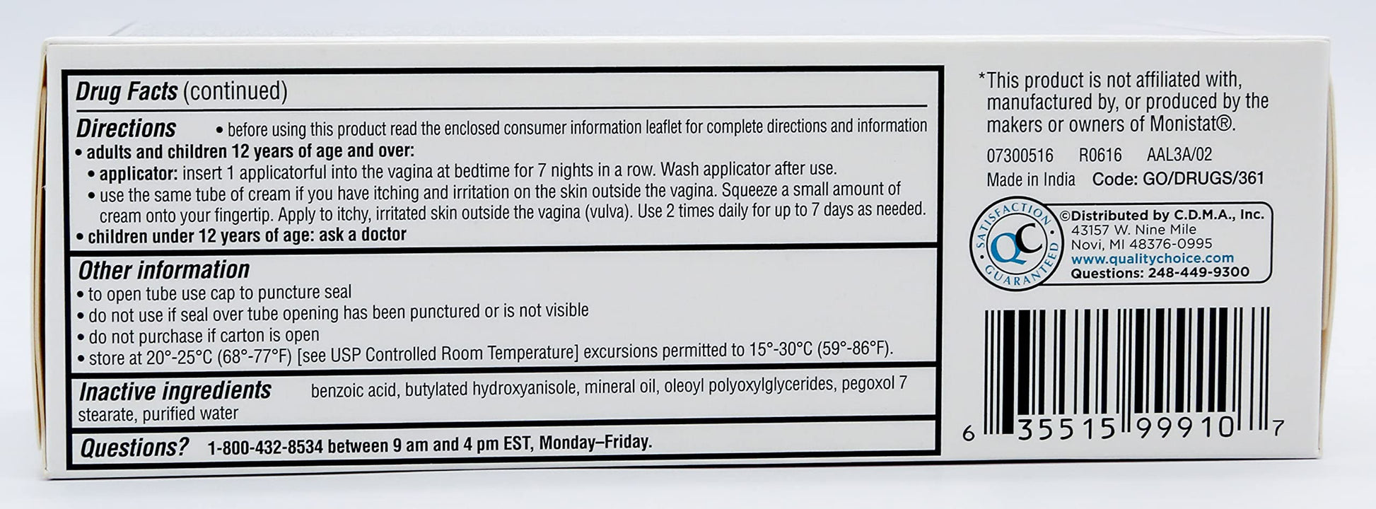 Quality Choice Miconazole Nitrate 2% 7 Day Vaginal Antifungal Cream, 1.59 Ounces (45g) Quality Choice Au supplements