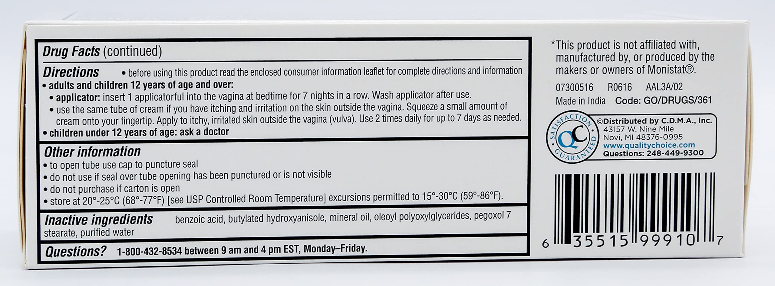 Quality Choice Miconazole Nitrate 2% 7 Day Vaginal Antifungal Cream, 1.59 Ounces (45g) Quality Choice Au supplements