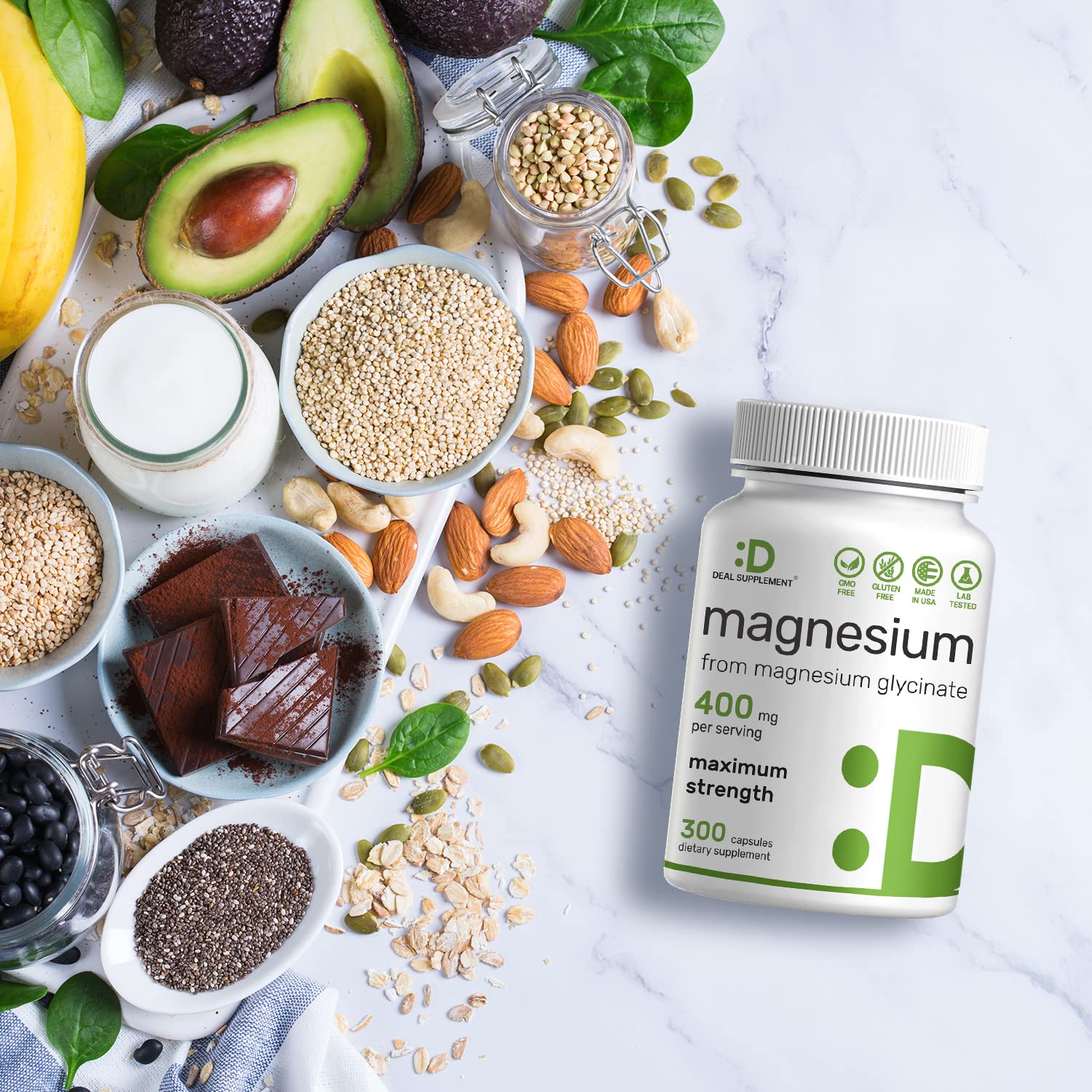 Magnesium Glycinate 400mg, 300 Capsules | 100% Chelated for Easy Absorption | Essential Mineral Supplement for Muscle, Sleep, & Heart Health* DEAL SUPPLEMENT Au supplements