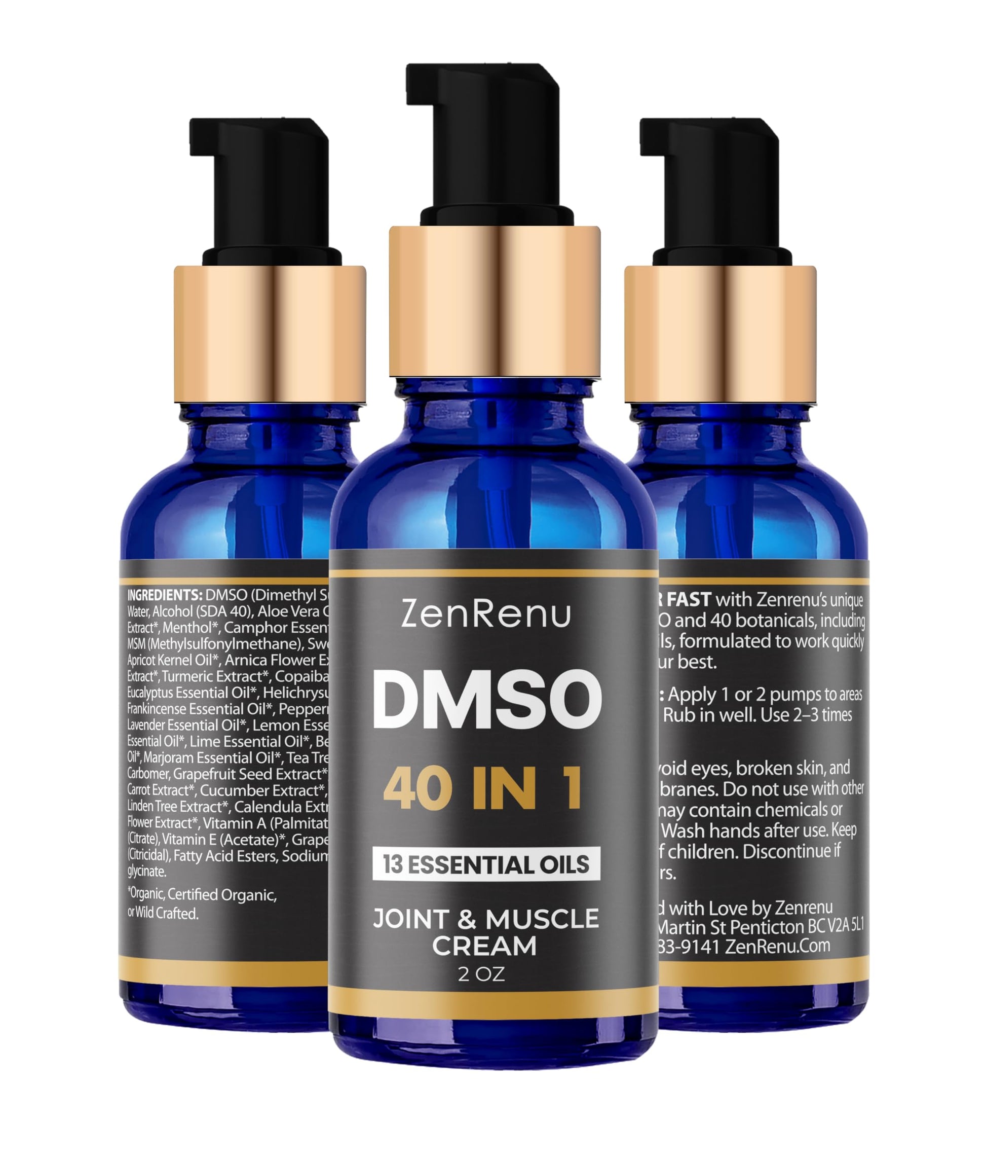 Zenrenu DMSO Cream 99.995% Pure Pharmaceutical Grade - 40-in-1 Advanced Formula -12 Essential Oils, Arnica, Aloe Vera, MSM - Fast-Absorbing Cream – 2 oz Glass Pump Bottle – Made in USA Zenrenu Au supplements