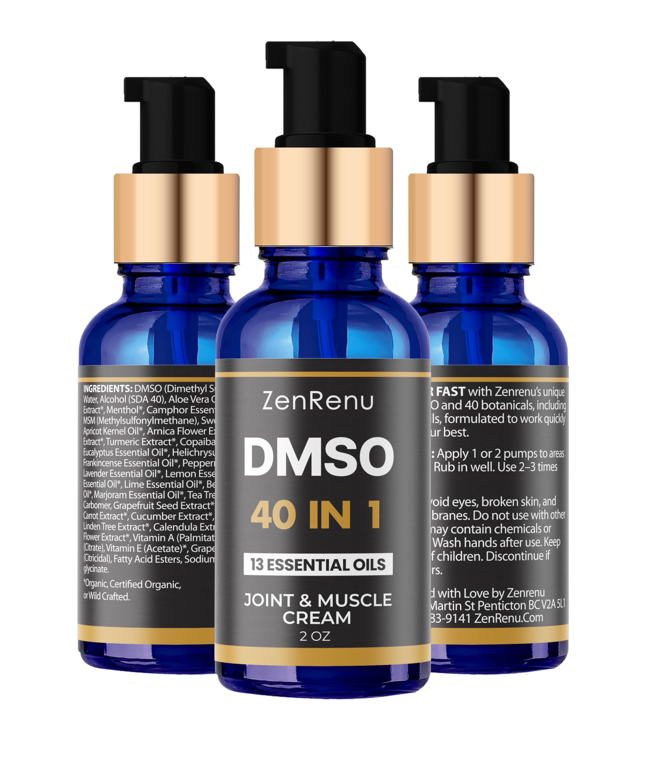 Zenrenu DMSO Cream 99.995% Pure Pharmaceutical Grade - 40-in-1 Advanced Formula -12 Essential Oils, Arnica, Aloe Vera, MSM - Fast-Absorbing Cream – 2 oz Glass Pump Bottle – Made in USA Zenrenu Au supplements