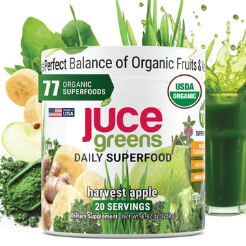 Terra Kai Organics JUCE Green Superfood Powder, Organic Fruits and Veggies Supplement W/ 77 Superfoods Plus Prebiotic Probiotic Blend, Harvest Apple Flavor - 20 Servings (250 g) Terra Kai Organics Au supplements