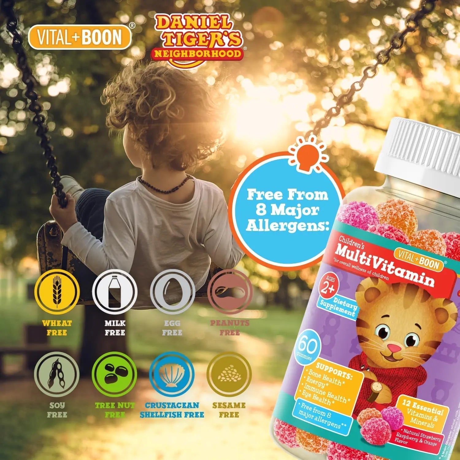 Daniel Tiger - Kids Multivitamin Gummies (60 Gummy Bottle) Toddler 2+ & Kids Vitamins - 12 Essential Vitamins & Minerals to Support Bone Health, Energy Vital+Boon Au supplements