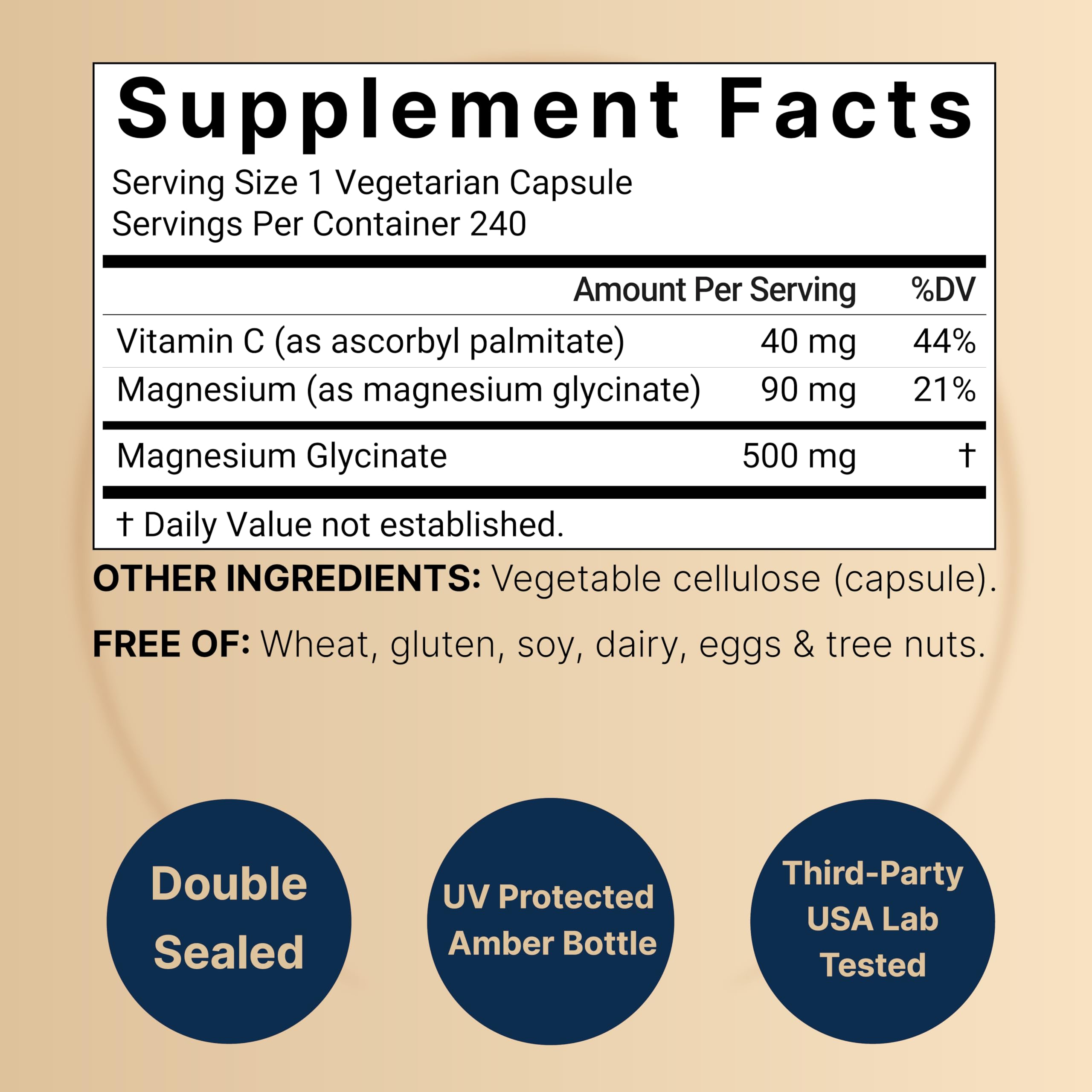 Naturebell Pure Magnesium Glycinate 500mg, 240 Veggie Capsules | 100% Chelated & Purified – 3rd Party Tested, Vegan Friendly, Non-GMO, Fiiler Free NatureBell Au supplements