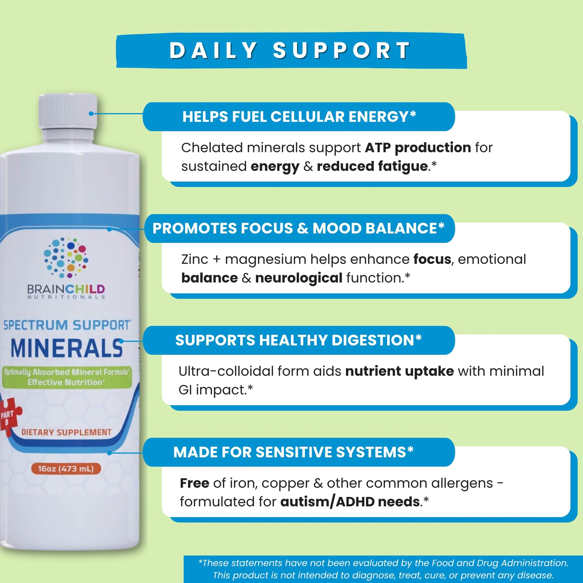 BrainChild Nutritionals Spectrum Support Minerals Liquid Supplement for Autism - Well Absorbed for Kids & Adults on the Spectrum, Ultra-Colloidal Suspension, Casein-Free, Unflavored 16oz BrainChild Nutritionals Au supplements