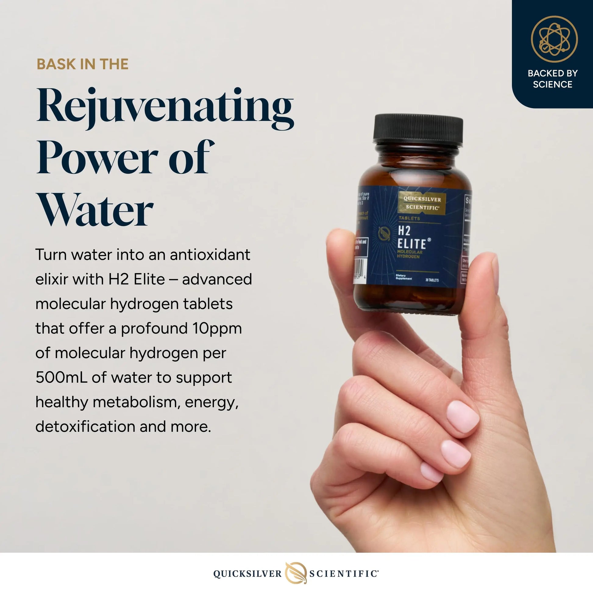 Quicksilver Scientific H2 Elite - Molecular Hydrogen for Energy + Metabolism Support, Water Tablets Perfect for Open Containers - Magnesium Malate Drink Additive (30 Molecular Hydrogen Tablets) Quicksilver Scientific Au supplements