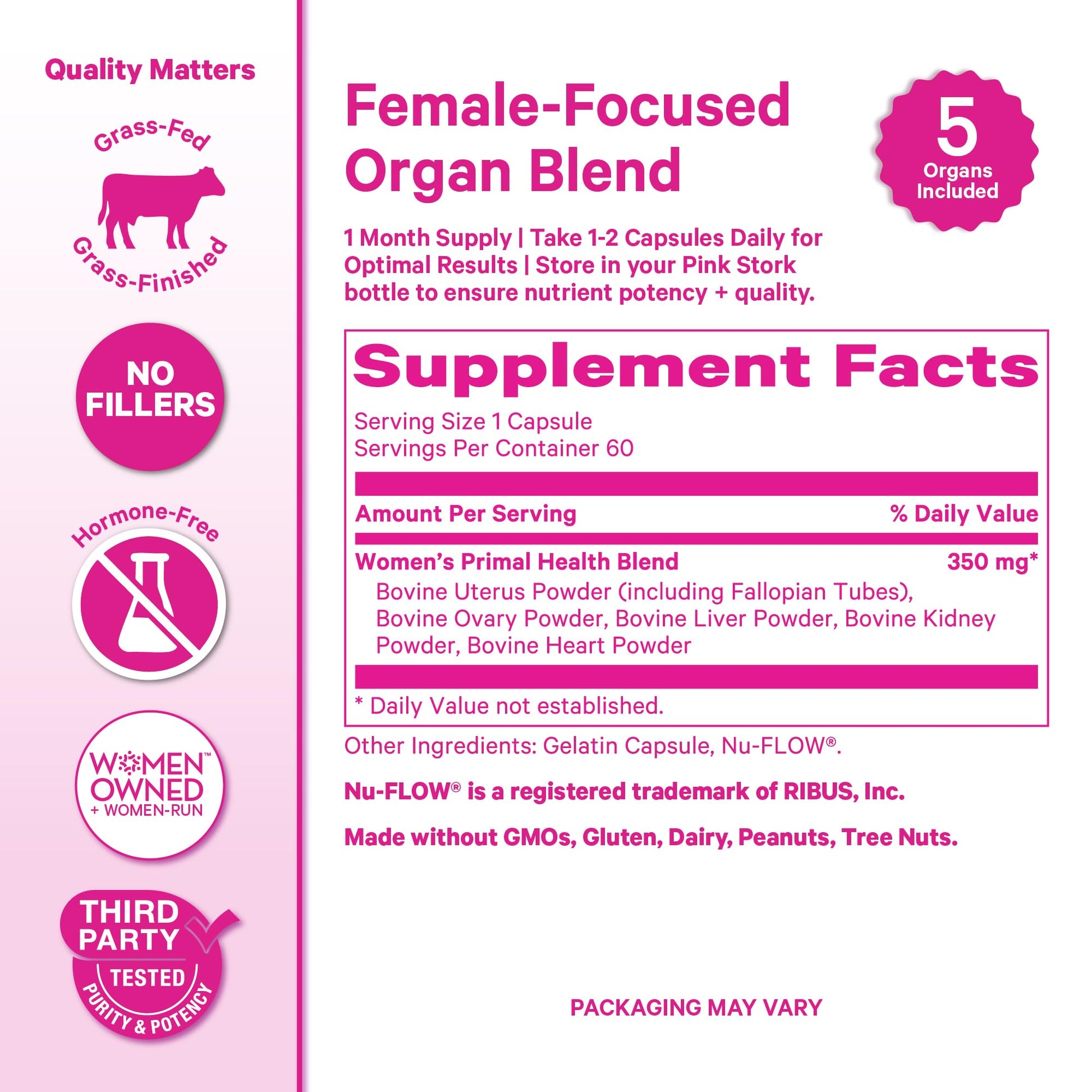 Pink Stork Beef Organ Supplement for Women | Grass-Fed Beef Liver Capsules with Iron, B12, CoQ10, Vitamin A | Primal Multivitamin for Female Hormone + Energy Support | 60 Capsules Pink Stork Au supplements