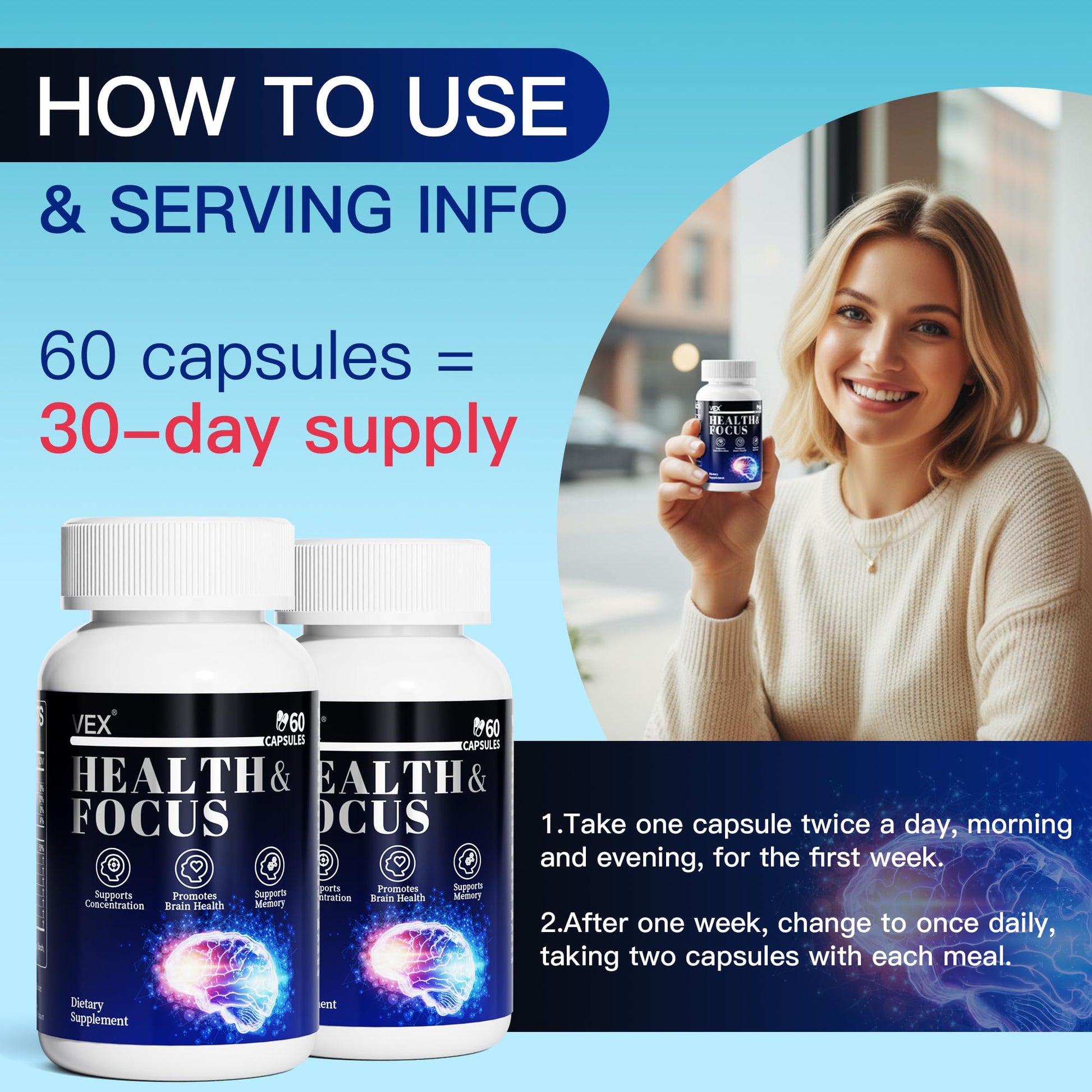 VEX Supplement – Memory & Clarity Support with Folic Acid, Vitamin B, Acetylcysteine, Bacopa Monnieri, Lion’s Mane, Ginkgo Biloba & Black Pepper – Cognitive, 60 Capsules VEX Au supplements