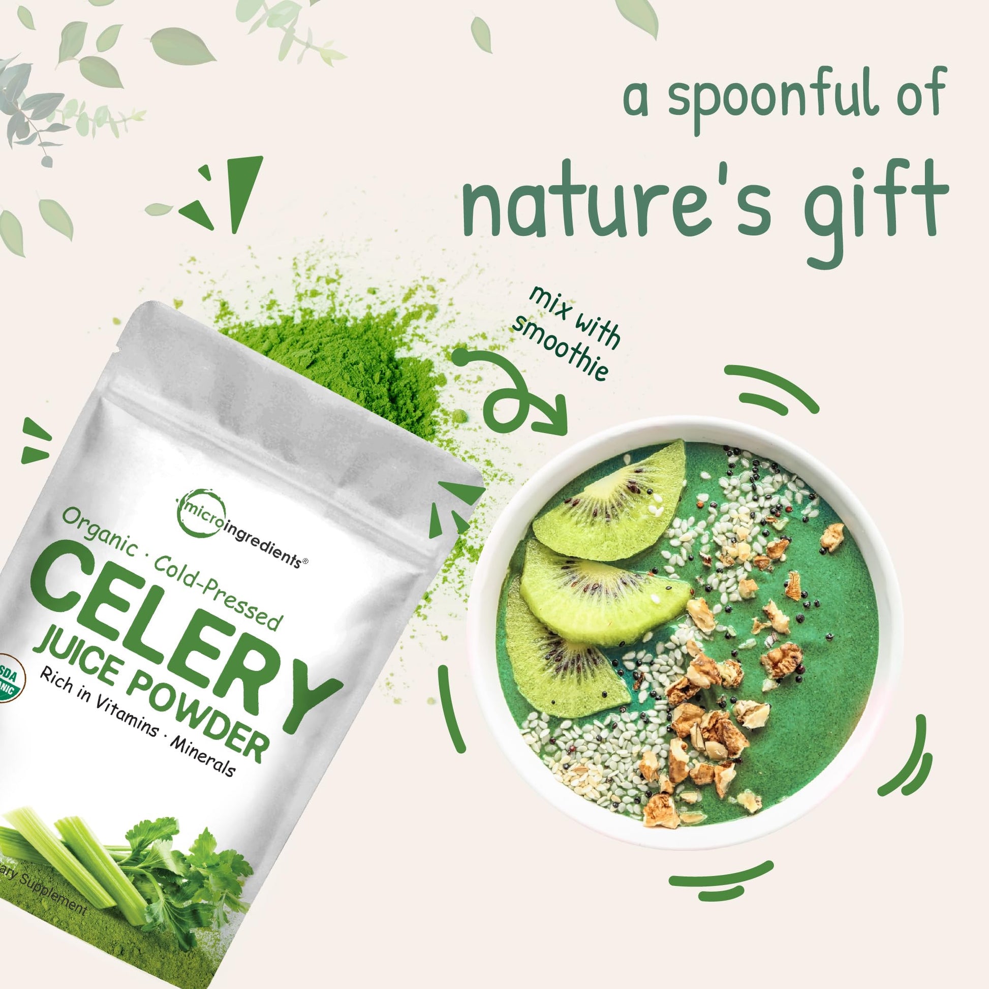 Organic Celery Juice Powder, 20 Ounce (1.25 Pound), 71 Serving, Celery Detox and Cold Micro Ingredients Au supplements