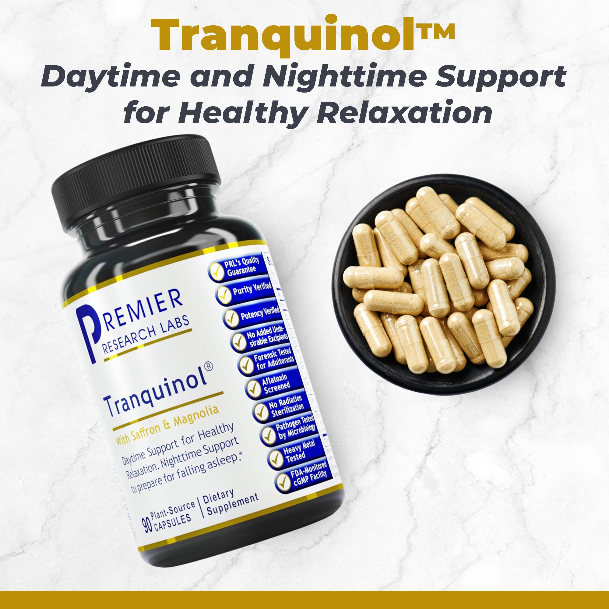 Premier Research Labs Tranquinol - Natural Sleep Aid Supplement for Deep Sleep Support and Calm Mind | Magnesium, Turmeric, Lemon Balm & Saffron Extract - Pure Vegan - 90 Plant-Source Capsules Premier Research Labs Au supplements
