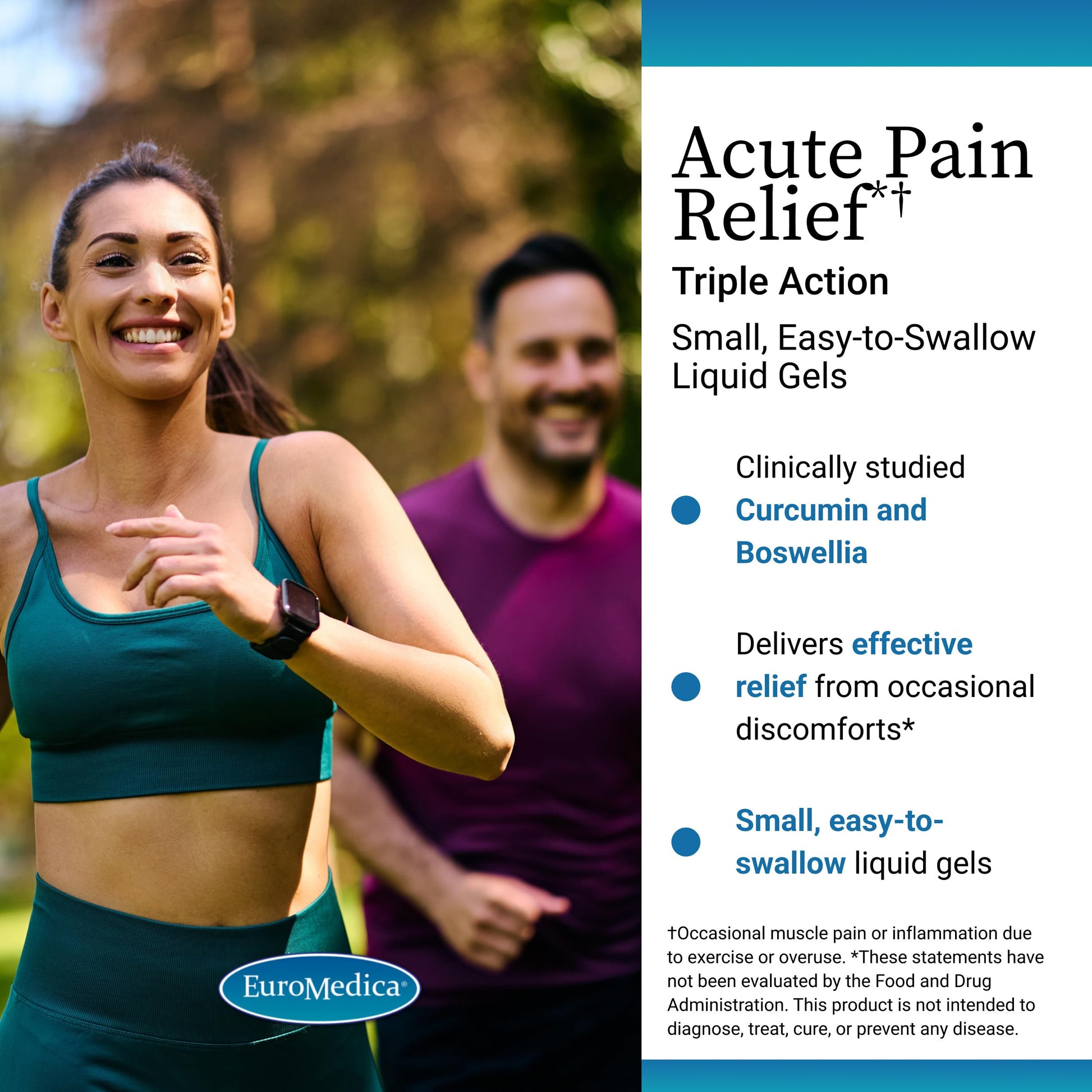 EuroMedica Acute Pain Relief - Dietary Supplement with BCM-95 Curcumin & BOS-10 Boswellia - Black Sesame Seed Oil Supplement to Support Relief of Occasional Discomfort - 60 Liquid Gels EuroMedica Au supplements