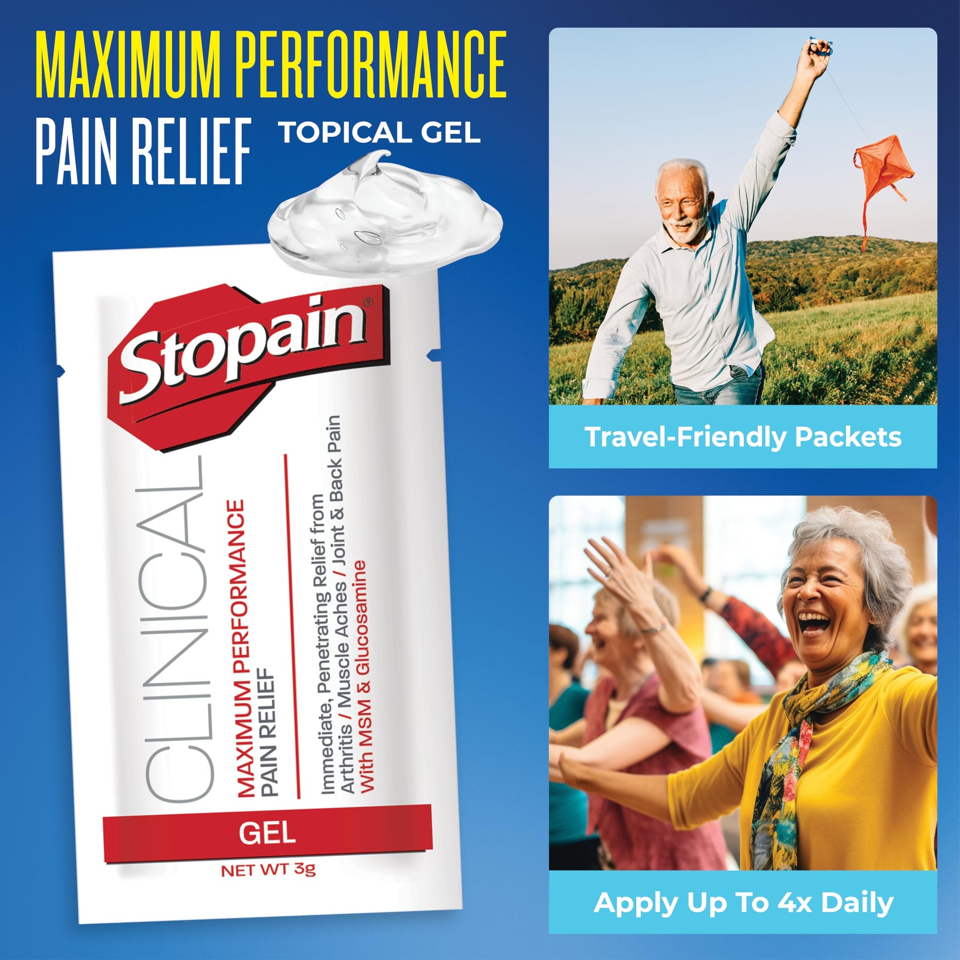Stopain Pain Relief Clinical Gel Packets, Made in USA, Maximum Performance Pain Relief with 10% Menthol Plus Glucosamine for Muscle Aches, Joint Pain, and Arthritis (100 Pack) Stopain Au supplements
