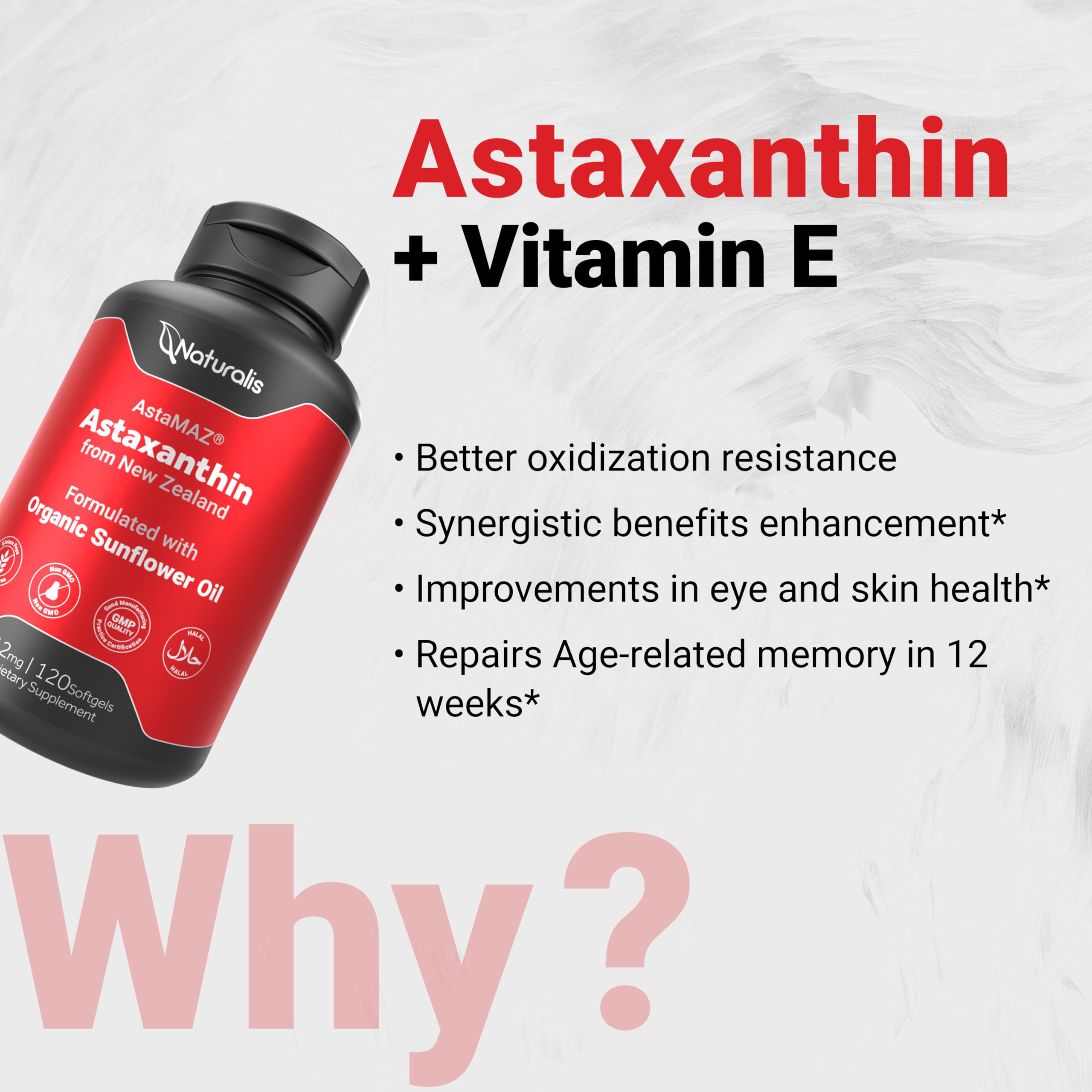 Naturalis New Zealand Astaxanthin (12mg) | Enhanced with Natural Vitamin E | Non-GMO, Soy & Gluten Free | 120 Softgels (4 Month Supply) Naturalis Au supplements